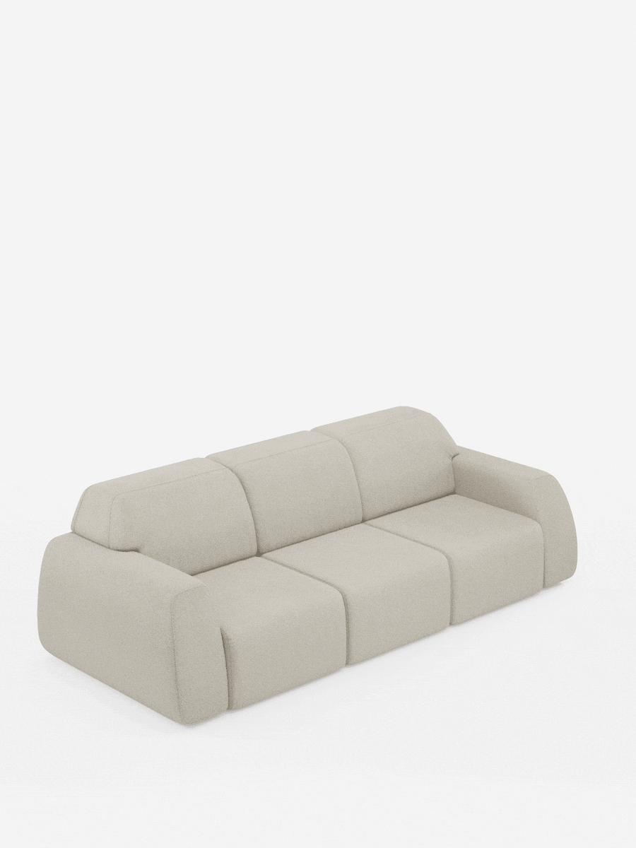 Orbit Sofa mit 3 verschiebbaren und ausziehbaren Sitzen aus schmutzabweisendem Stoff in Baumwolloptik T33