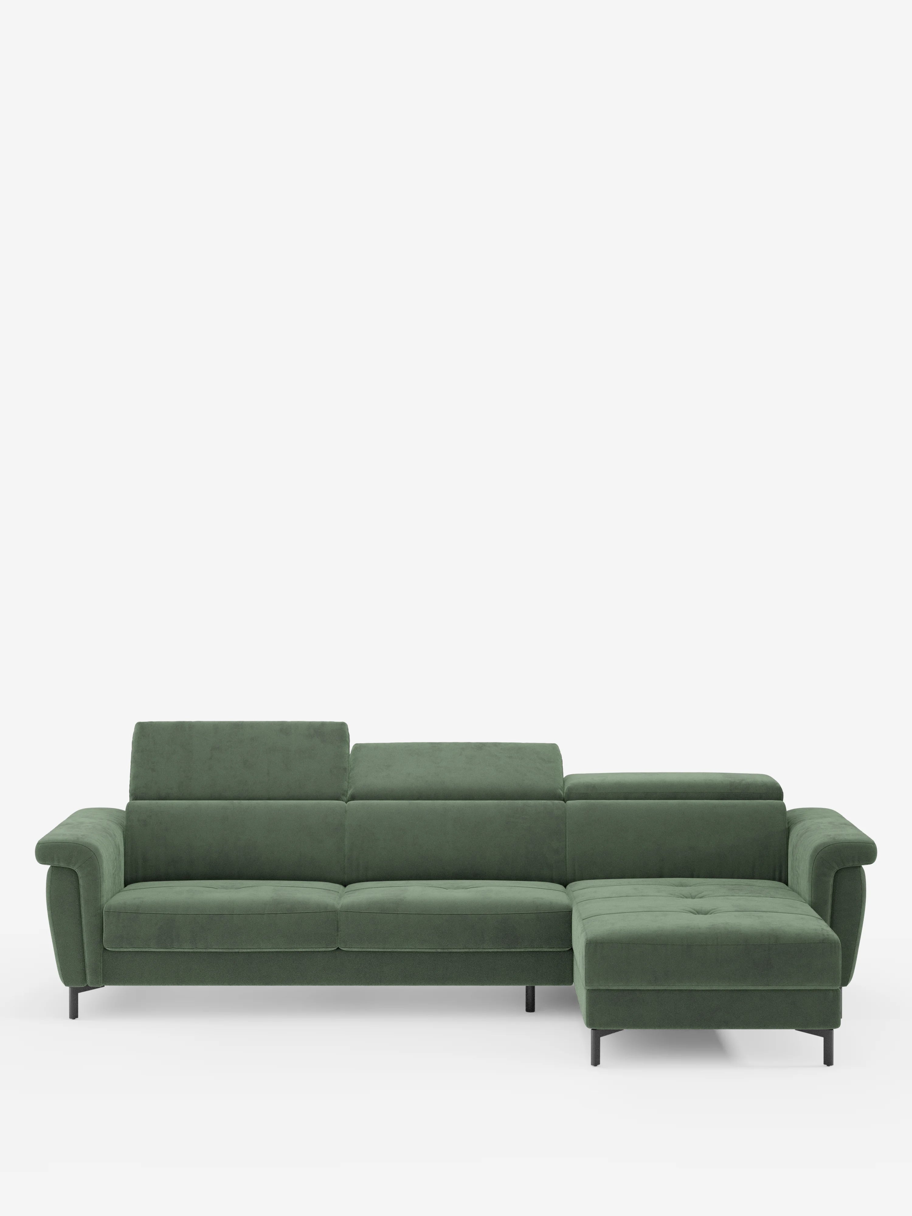 Capri Divano letto angolare con penisola contenitore e poggiatesta reclinabili - elegante tessuto smacchiabile T30