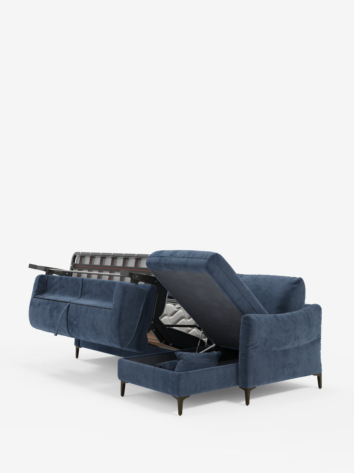 Dalia schlafsofa mit Chaiselongue mit Stauraum und Matratze 18 cm hoch – hohe Füße und fleckenabweisender Stoff T30