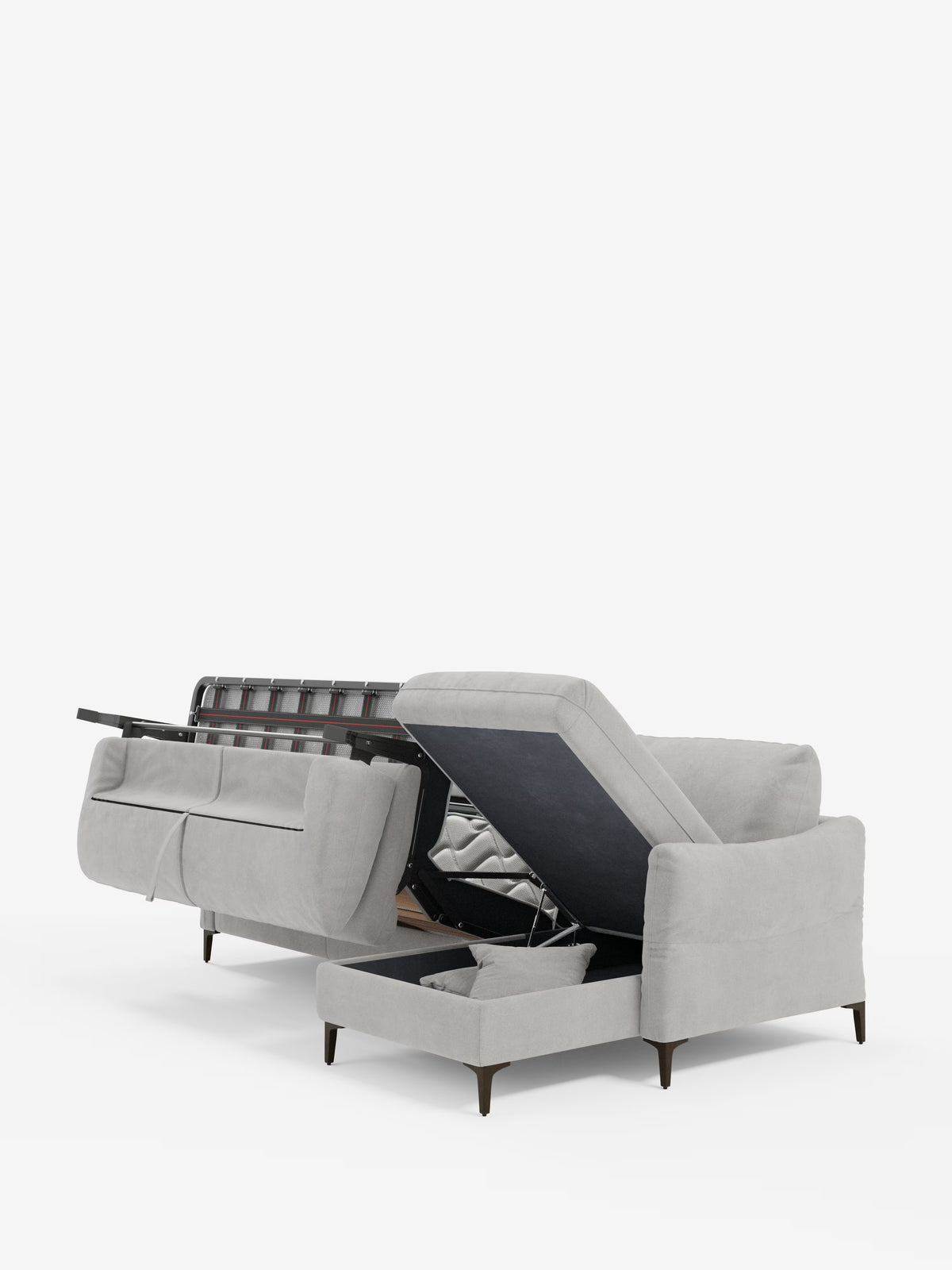 Dalia schlafsofa mit Chaiselongue mit Stauraum und Matratze 18 cm hoch – hohe Füße und fleckenabweisender Stoff T30