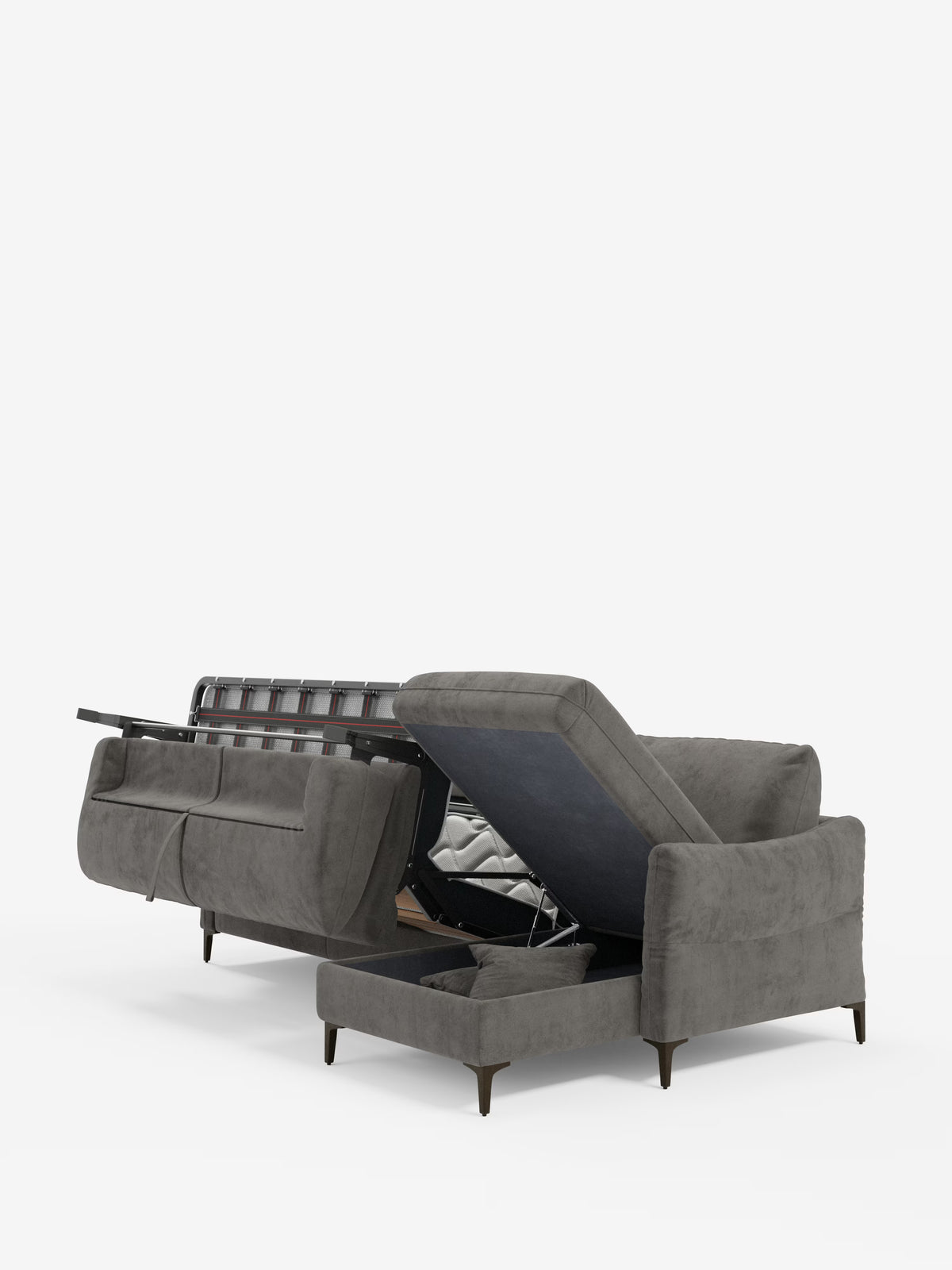 Dalia schlafsofa mit Chaiselongue mit Stauraum und Matratze 18 cm hoch – hohe Füße und fleckenabweisender Stoff T30