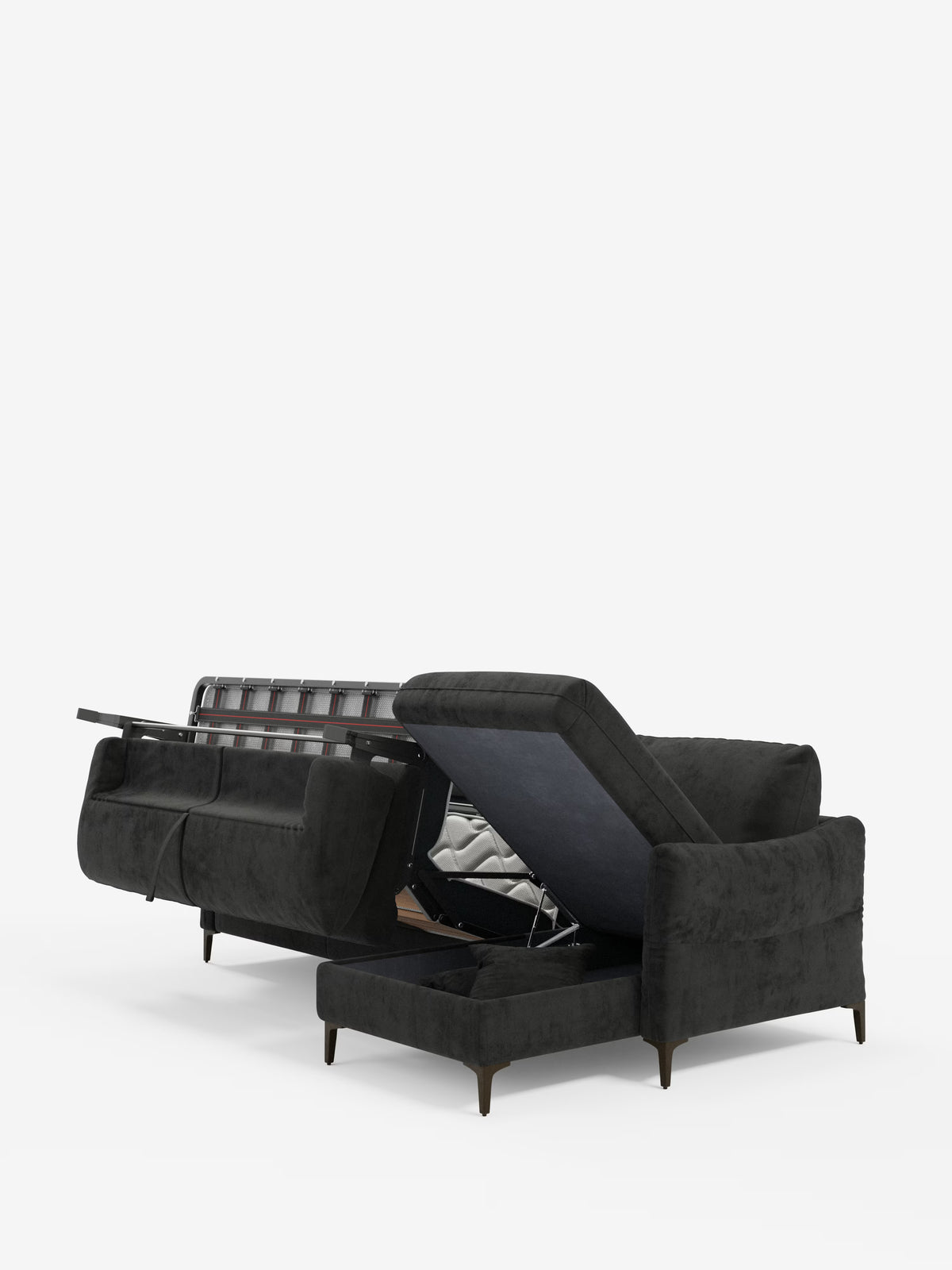 Dalia schlafsofa mit Chaiselongue mit Stauraum und Matratze 18 cm hoch – hohe Füße und fleckenabweisender Stoff T30