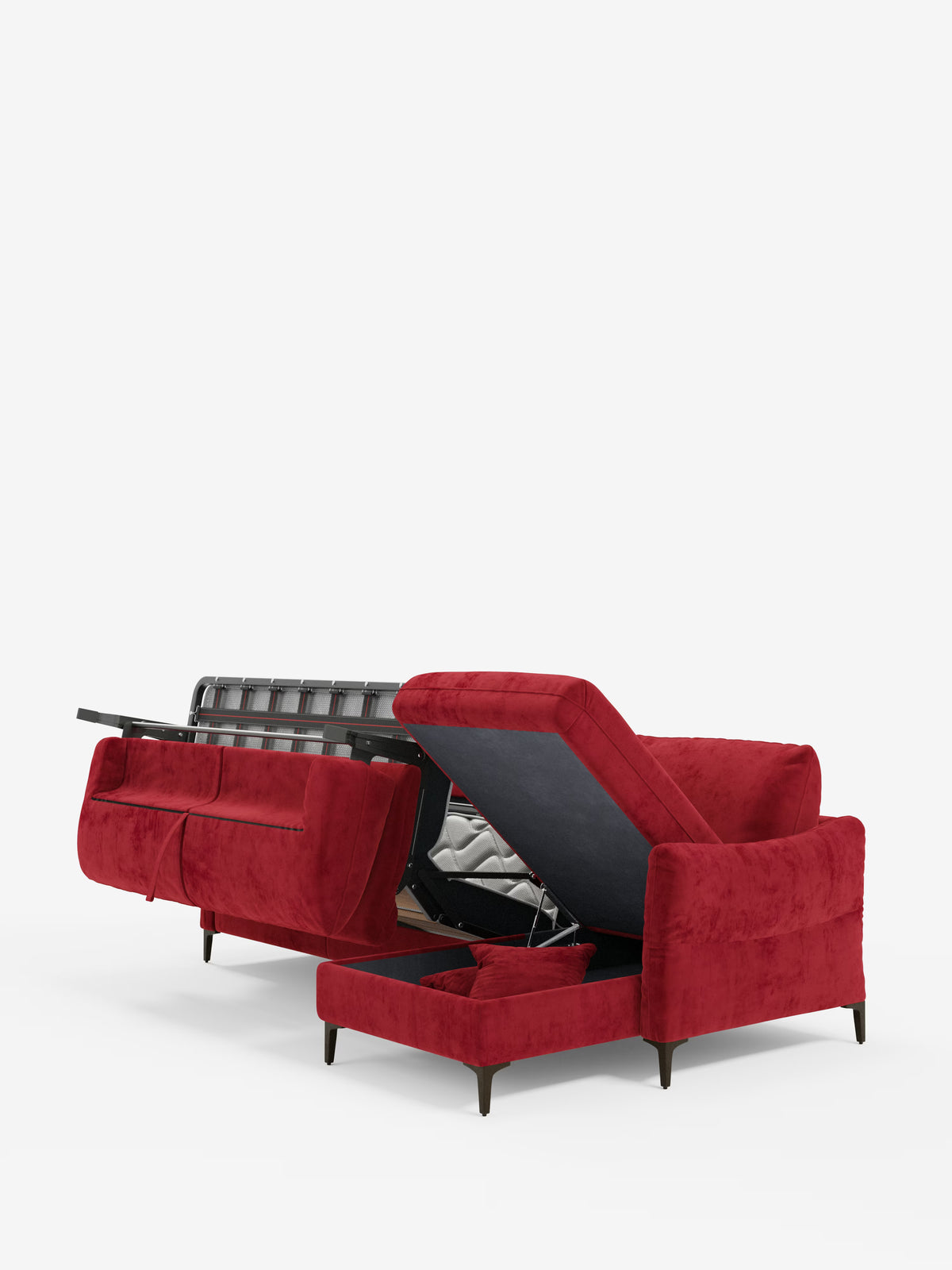 Dalia schlafsofa mit Chaiselongue mit Stauraum und Matratze 18 cm hoch – hohe Füße und fleckenabweisender Stoff T30