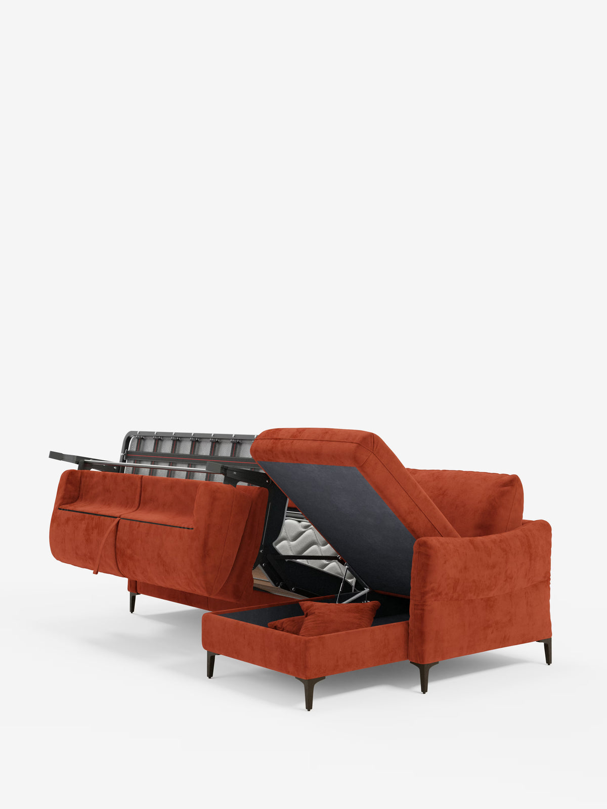 Dalia schlafsofa mit Chaiselongue mit Stauraum und Matratze 18 cm hoch – hohe Füße und fleckenabweisender Stoff T30