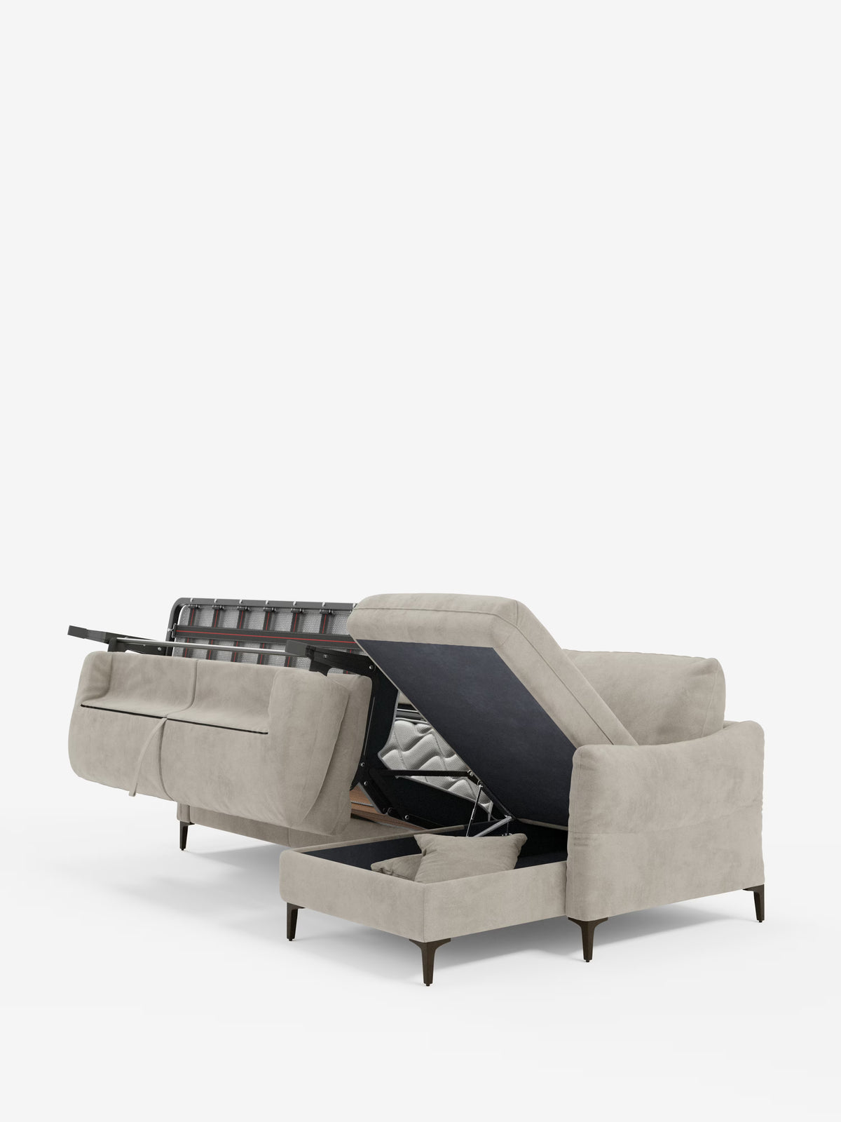 Dalia schlafsofa mit Chaiselongue mit Stauraum und Matratze 18 cm hoch – hohe Füße und fleckenabweisender Stoff T30