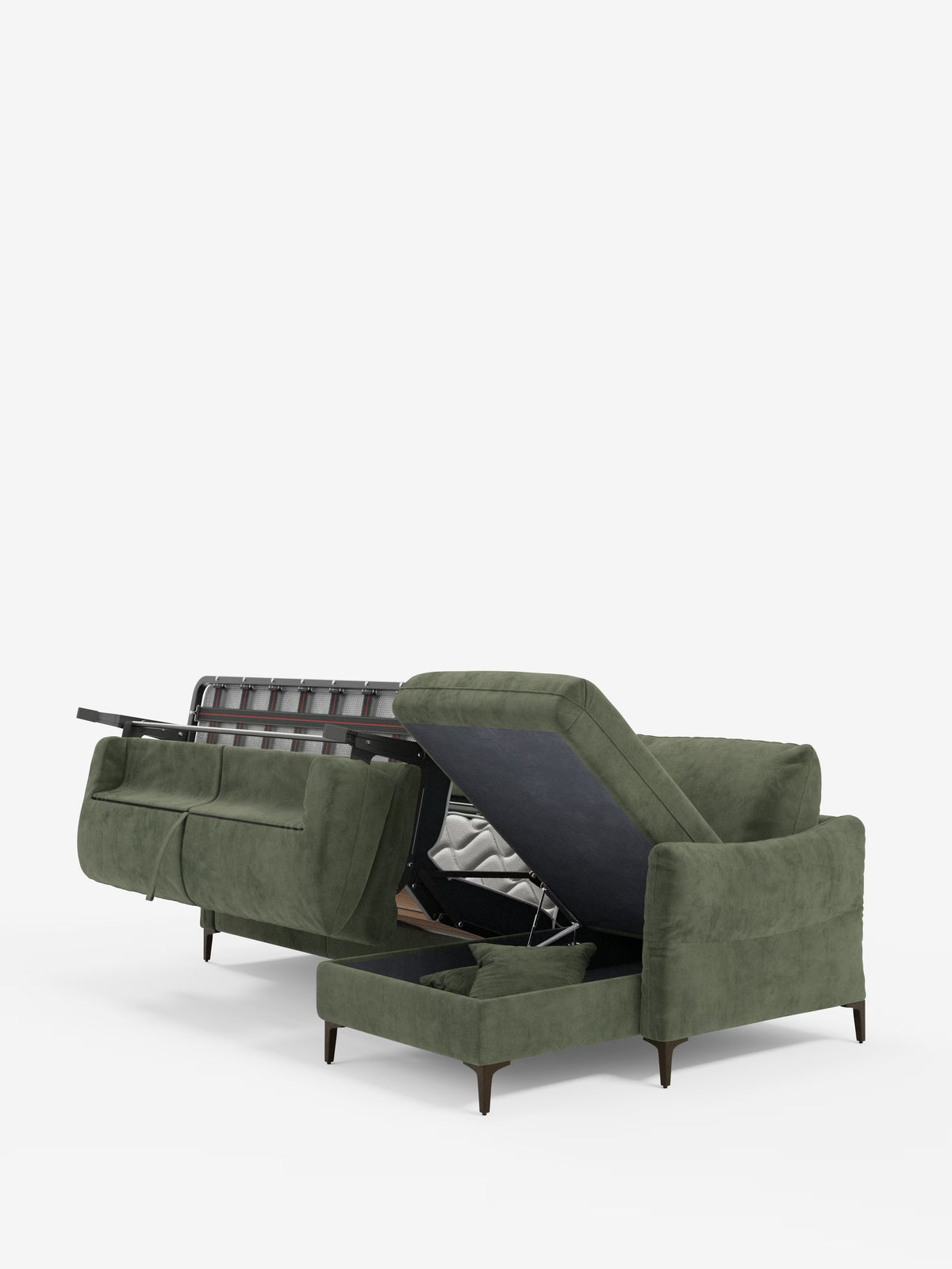 Dalia schlafsofa mit Chaiselongue mit Stauraum und Matratze 18 cm hoch – hohe Füße und fleckenabweisender Stoff T30