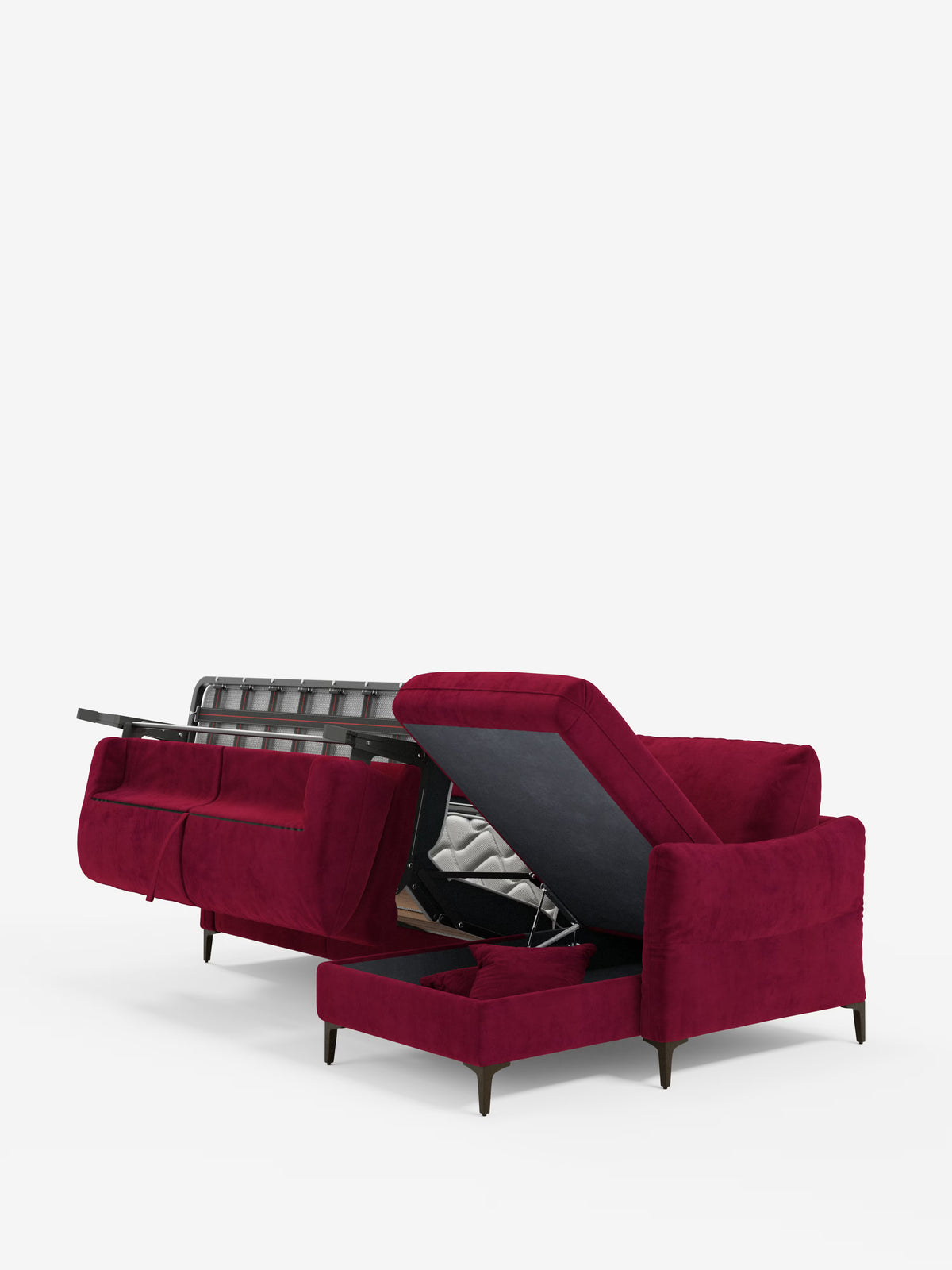 Dalia schlafsofa mit Chaiselongue mit Stauraum und Matratze 18 cm hoch – hohe Füße und fleckenabweisender Stoff T30