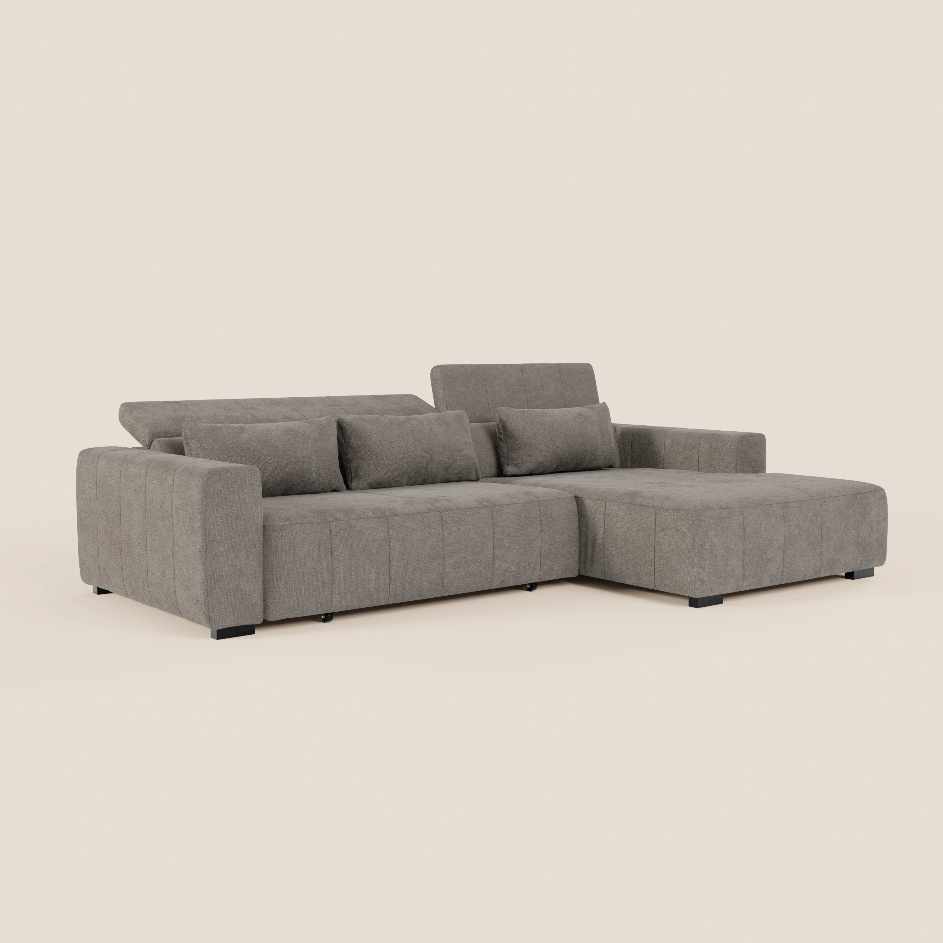 Doric Divano angolare con penisola e sedute allungabili con relax elettrico - poggiatesta reclinabili in tessuto smacchiabile T23