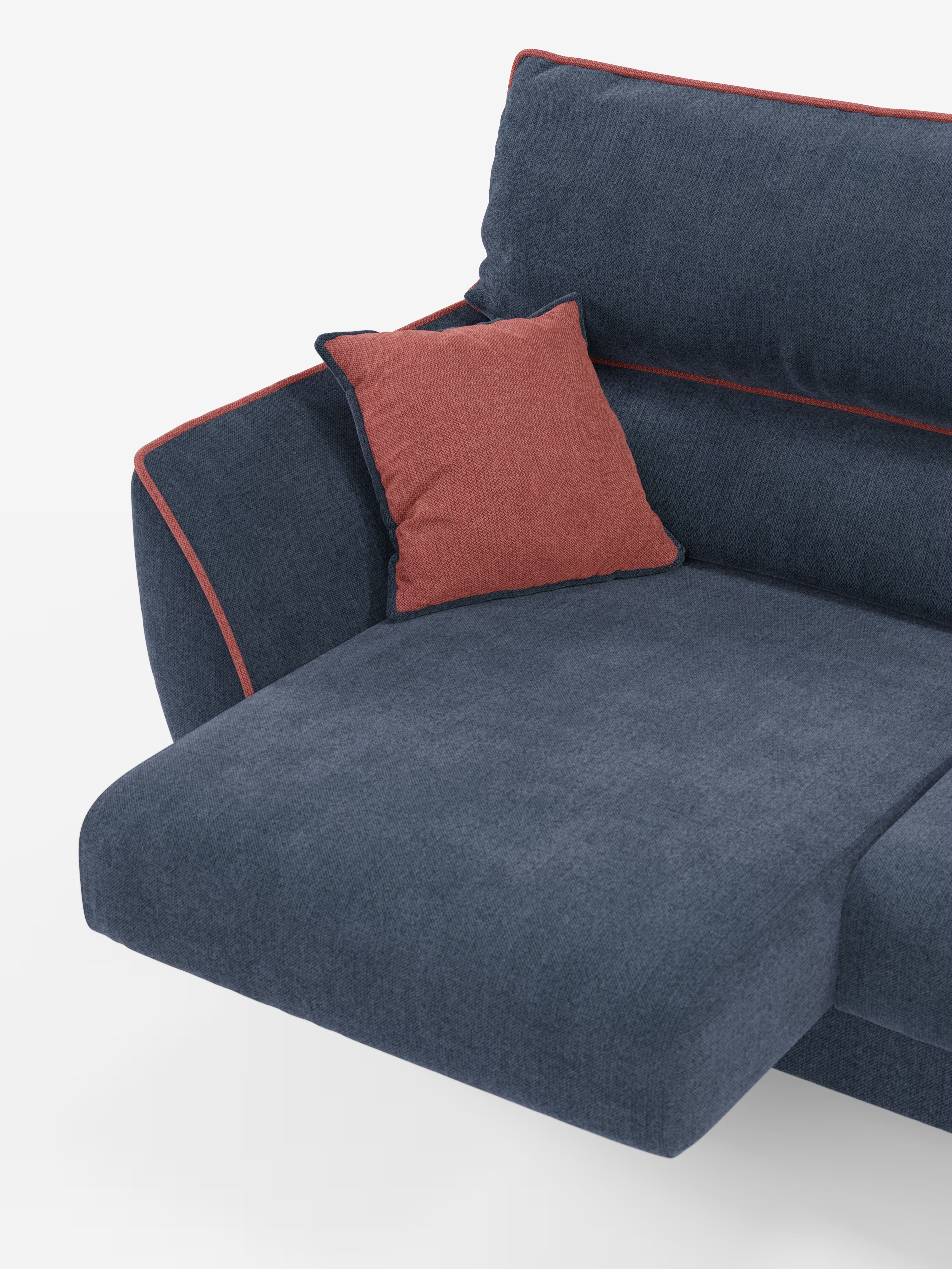 Michelangelo 4 Sitzer Zweifarbiges - Sofa mit 3 ausziehbaren Sitzen und verstellbaren Kopfstützen aus abwaschbarem Stoff T23 pfirsich-schieferblau