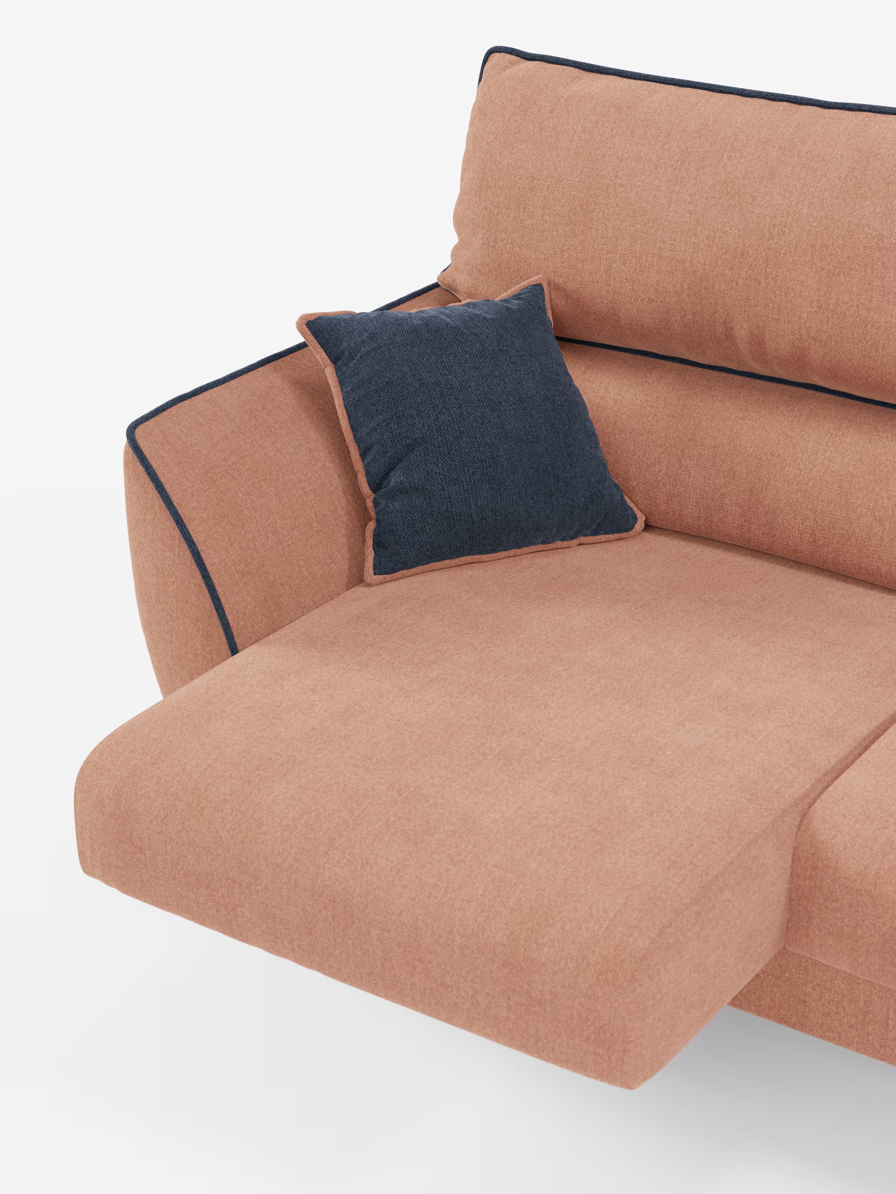 Michelangelo 4 Sitzer Zweifarbiges - Sofa mit 3 ausziehbaren Sitzen und verstellbaren Kopfstützen aus abwaschbarem Stoff T23 pfirsich-schieferblau