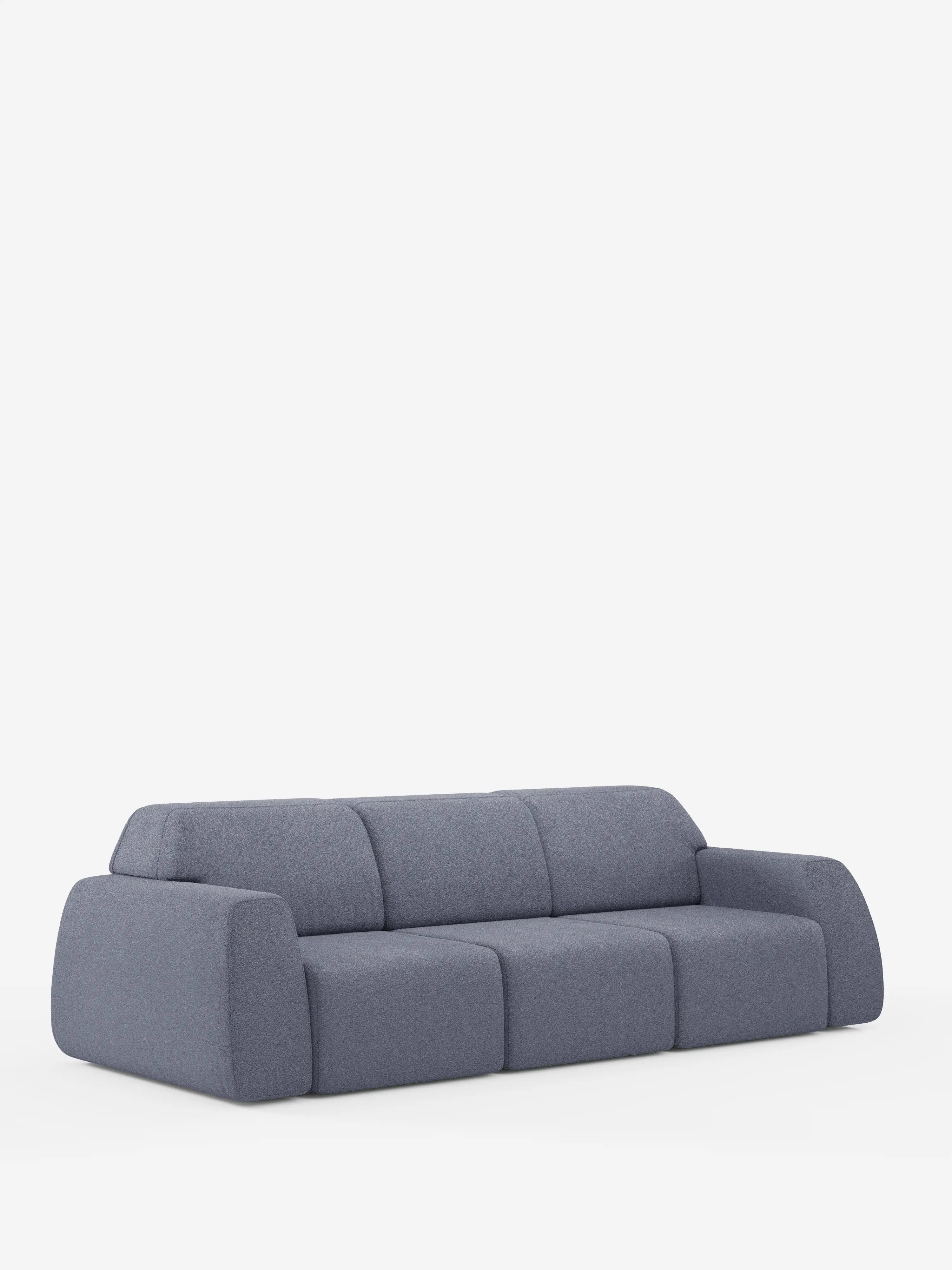 Su uno sfondo bianco a tinta unita, il “Orbit divano con 3 sedute scorrevoli e allungabili in tessuto effetto cotone smacchiabile T33” di Divani.Store è un divano moderno e minimalista in tessuto grigio. Caratterizzato da linee morbide e arrotondate, questo divano sfoderabile a 4 posti presenta tre sedute indipendenti scorrevoli e allungabili, un'imbottitura soffice e un profilo basso che conferisce a qualsiasi ambiente uno stile contemporaneo e un comfort accogliente.