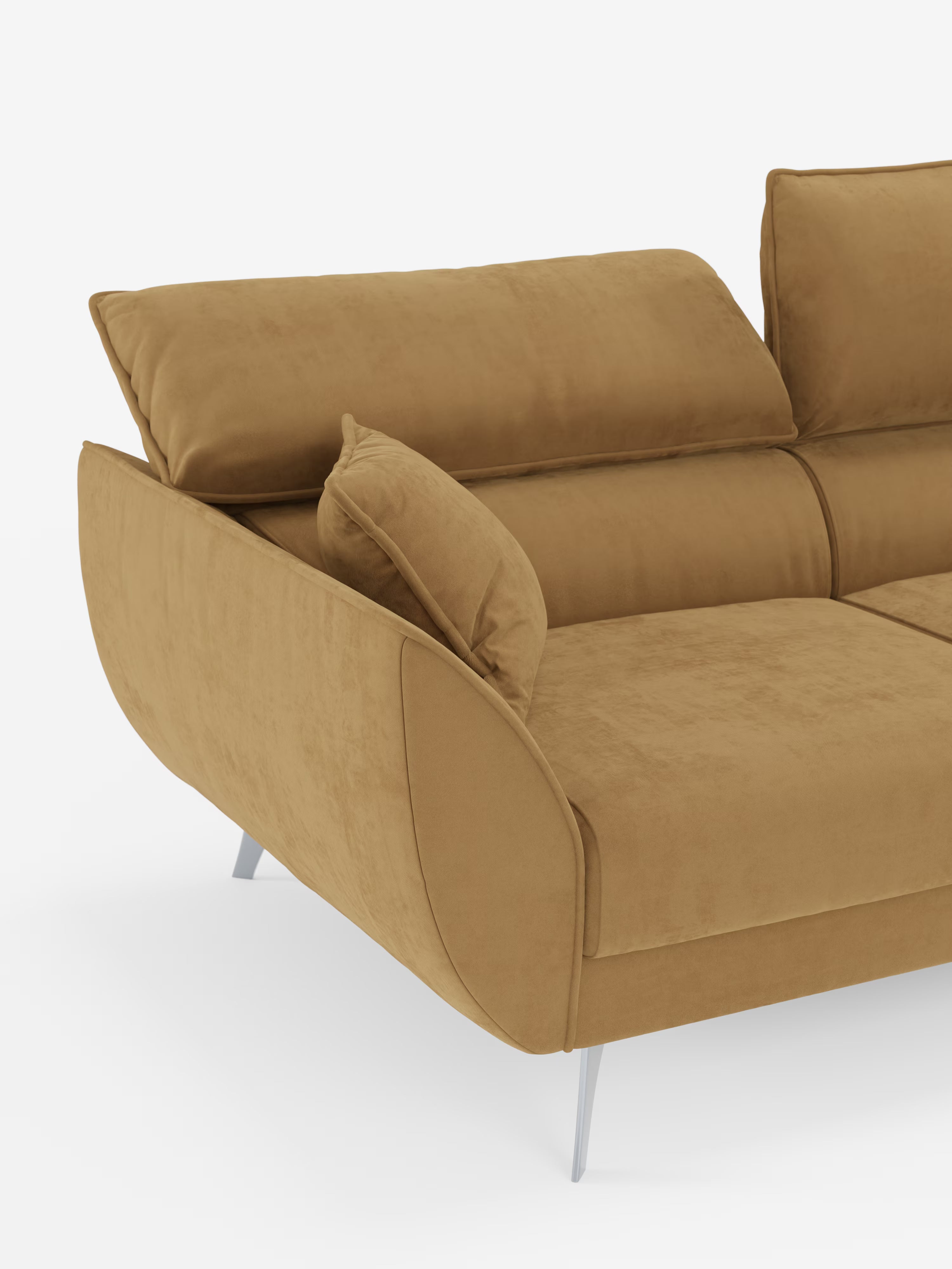 Il divano Michelangelo a 2 e 3 posti di Divani.Store, rivestito in tessuto T30 antimacchia, è dotato di sedute estensibili e poggiatesta reclinabili. Il design contemporaneo del divano comprende morbidi cuscini di seduta e schienale, un cuscino coordinato sull’ampio bracciolo arrotondato e gambe angolate in metallo. Su uno sfondo bianco a tinta unita, offre un aspetto accogliente e moderno.