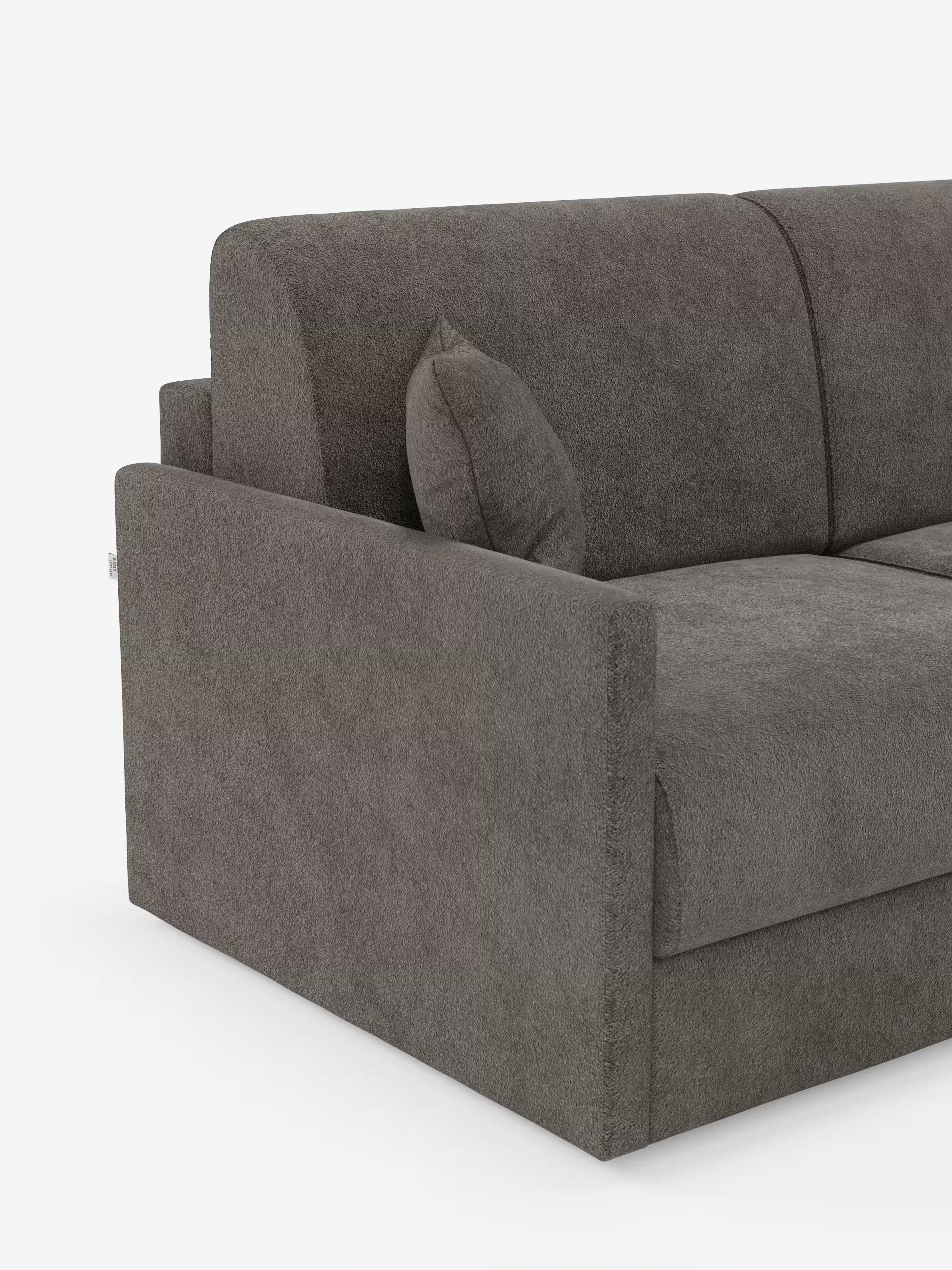 Il divano letto Tommy Divano a 2 e 3 posti matrimoniale di Divani.Store è realizzato in un elegante tessuto grigio scuro. Questo divano letto compatto, realizzato in tessuto T33 simile al cotone, 100% sfoderabile e resistente alle macchie, presenta braccioli sottili, un unico cuscino di seduta ed è corredato da un cuscino quadrato abbinato. Sullo sfondo bianco, l’immagine mette in risalto il design minimalista e la trama raffinata del divano.