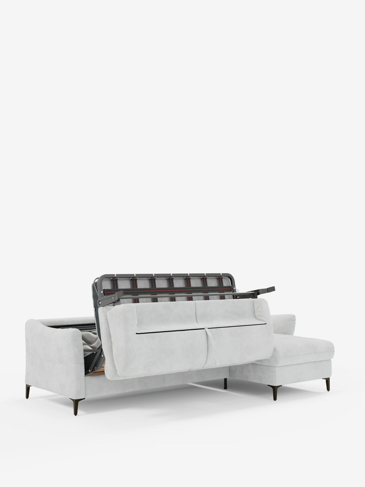 Dalia schlafsofa mit Chaiselongue mit Stauraum und Matratze 18 cm hoch – hohe Füße und fleckenabweisender Stoff T30