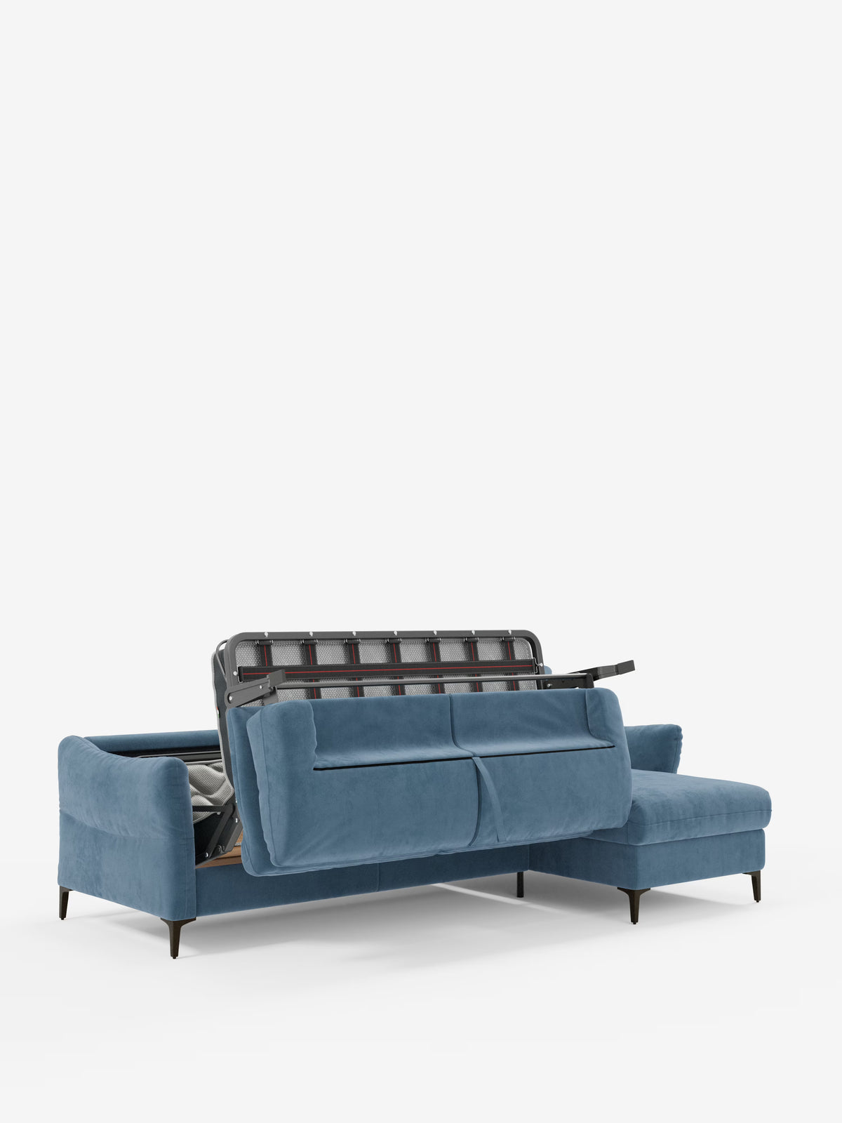 Dalia schlafsofa mit Chaiselongue mit Stauraum und Matratze 18 cm hoch – hohe Füße und fleckenabweisender Stoff T30