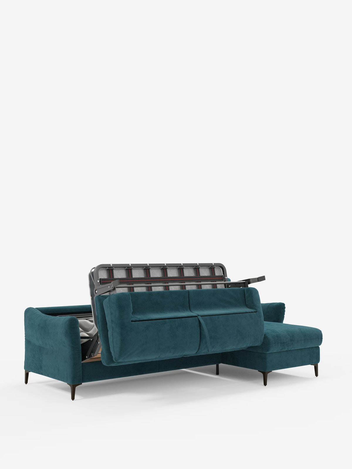 Dalia schlafsofa mit Chaiselongue mit Stauraum und Matratze 18 cm hoch – hohe Füße und fleckenabweisender Stoff T30