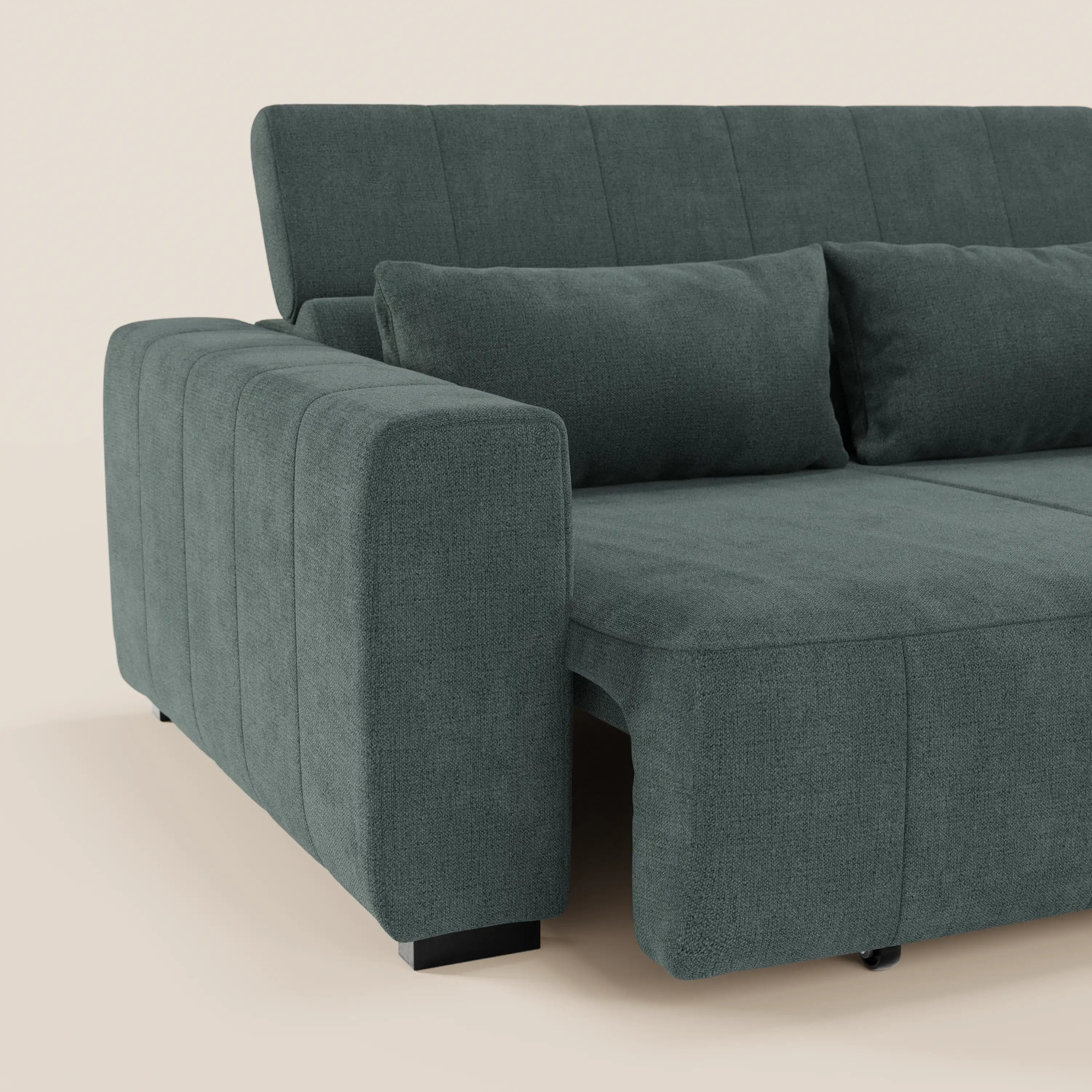 Doric Divano angolare con penisola e sedute allungabili con relax elettrico - poggiatesta reclinabili in tessuto smacchiabile T23