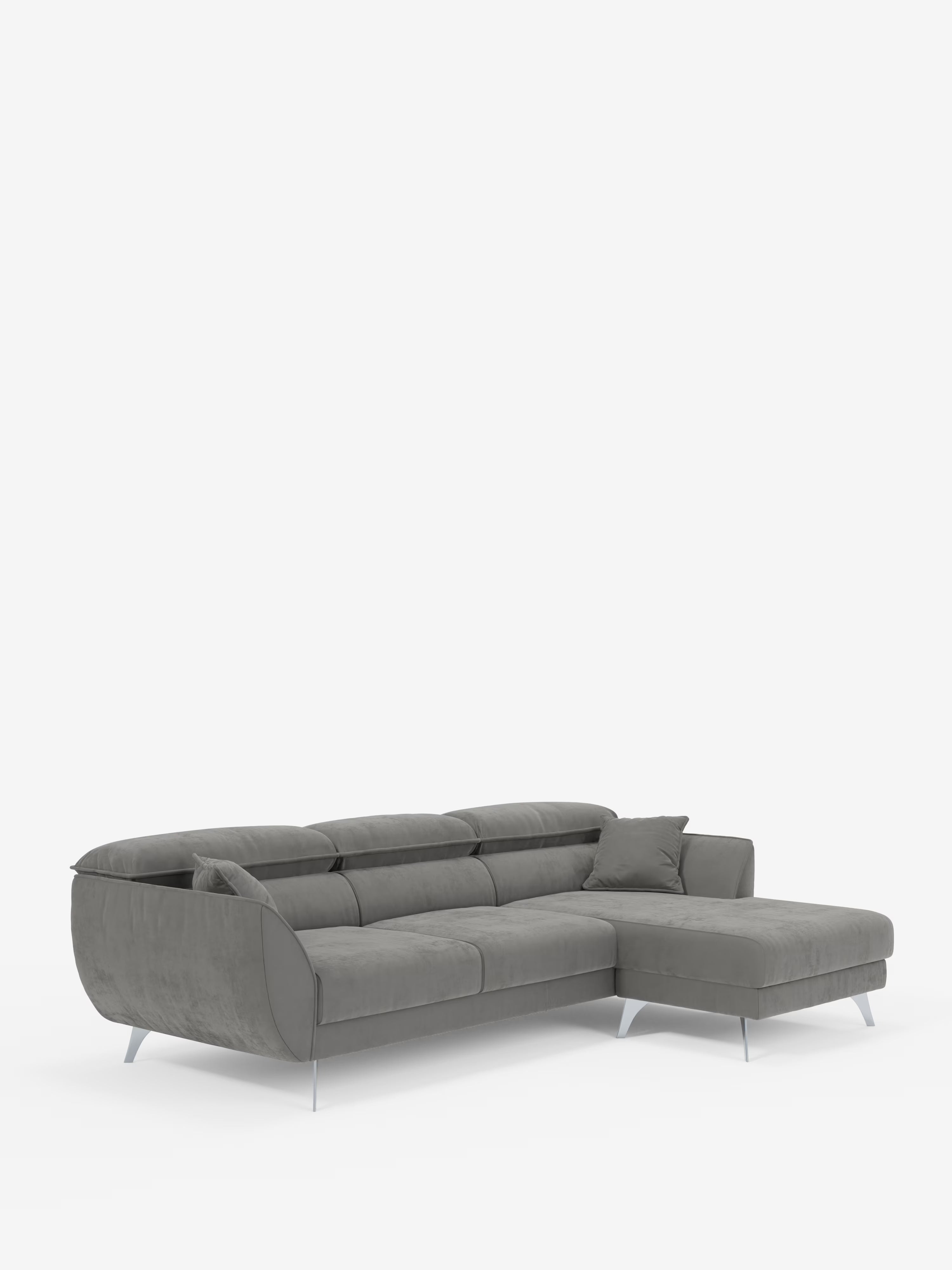 Michelangelo Ecksofa mit Chaise Longue und verschiebbaren Sitzen - verstellbaren Kopfstützen aus raffiniertem, fleckenabweisendem Stoff in Samtoptik T30
