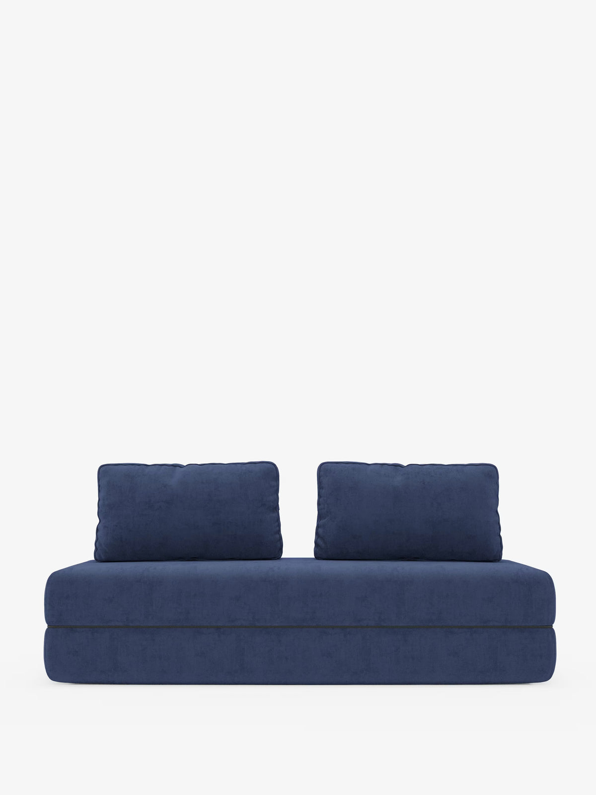 Su uno sfondo bianco a tinta unita, il divano letto matrimoniale Rift di Divani.Store si distingue per il suo moderno design in tessuto blu, con due ampi schienali regolabili, un'ampia seduta e linee minimaliste ed eleganti, che incarnano l'eleganza dell'autentico design italiano. Questo divano letto a 2 o 3 posti è dotato di rivestimento T31 resistente alle macchie e di un lussuoso materasso in memory foam alto 24 cm.