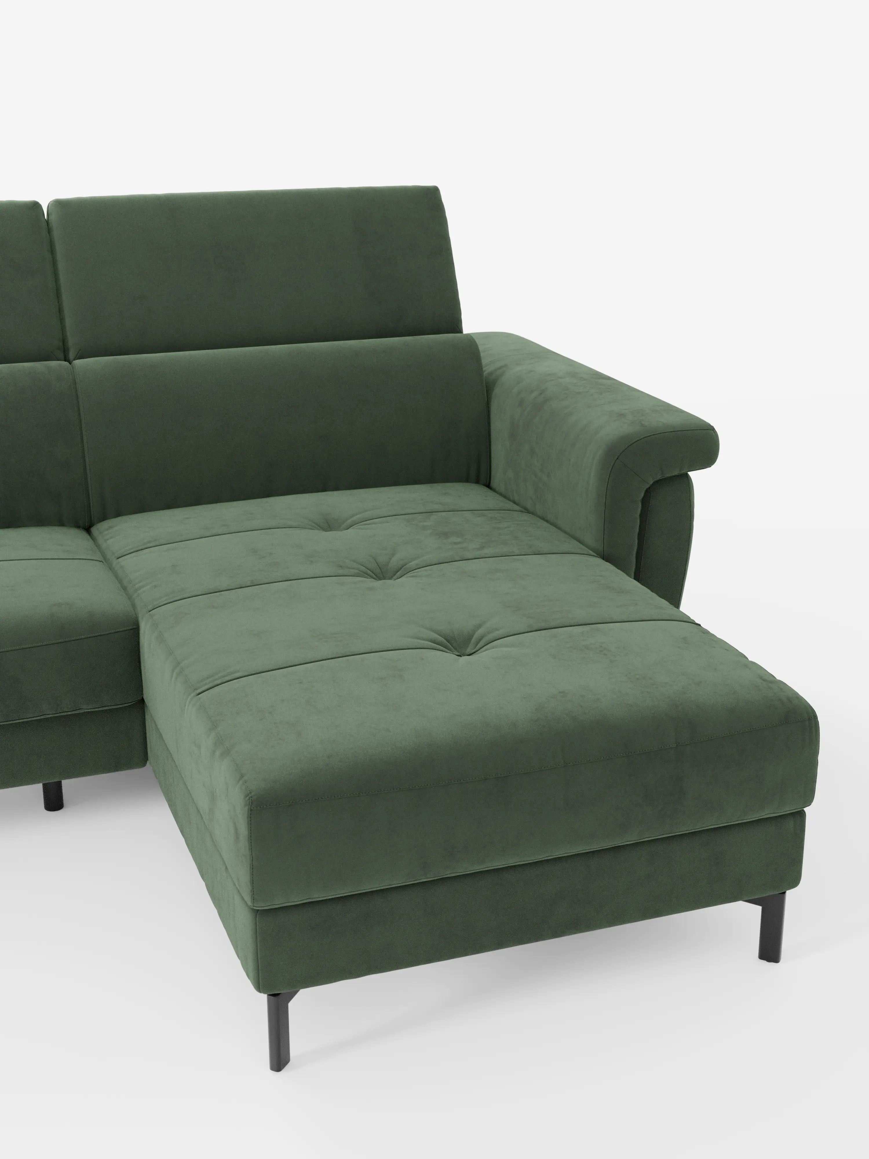 Capri Divano letto angolare con penisola contenitore e poggiatesta reclinabili - elegante tessuto smacchiabile T30