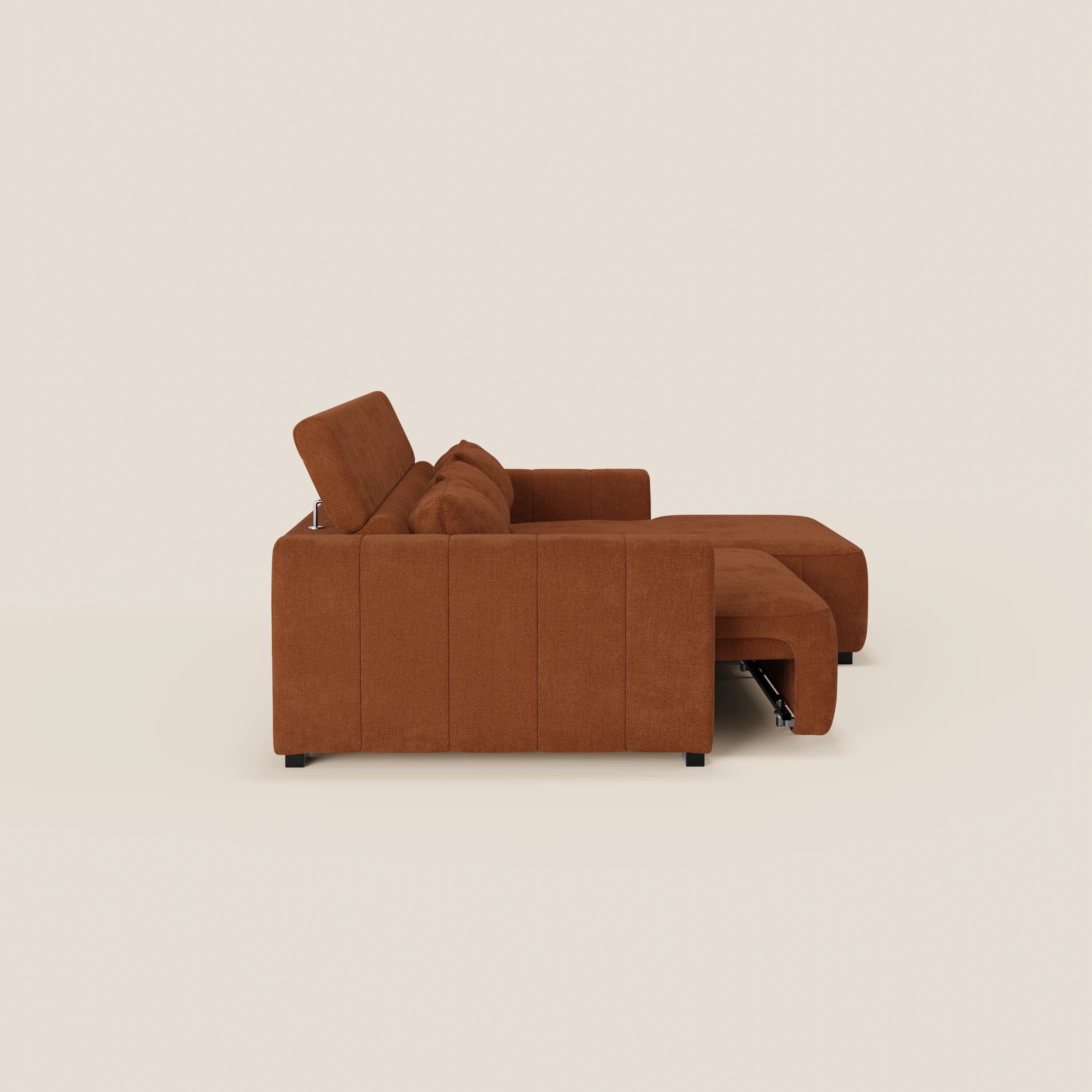 Doric Divano angolare con penisola e sedute allungabili con relax elettrico - poggiatesta reclinabili in tessuto smacchiabile T23