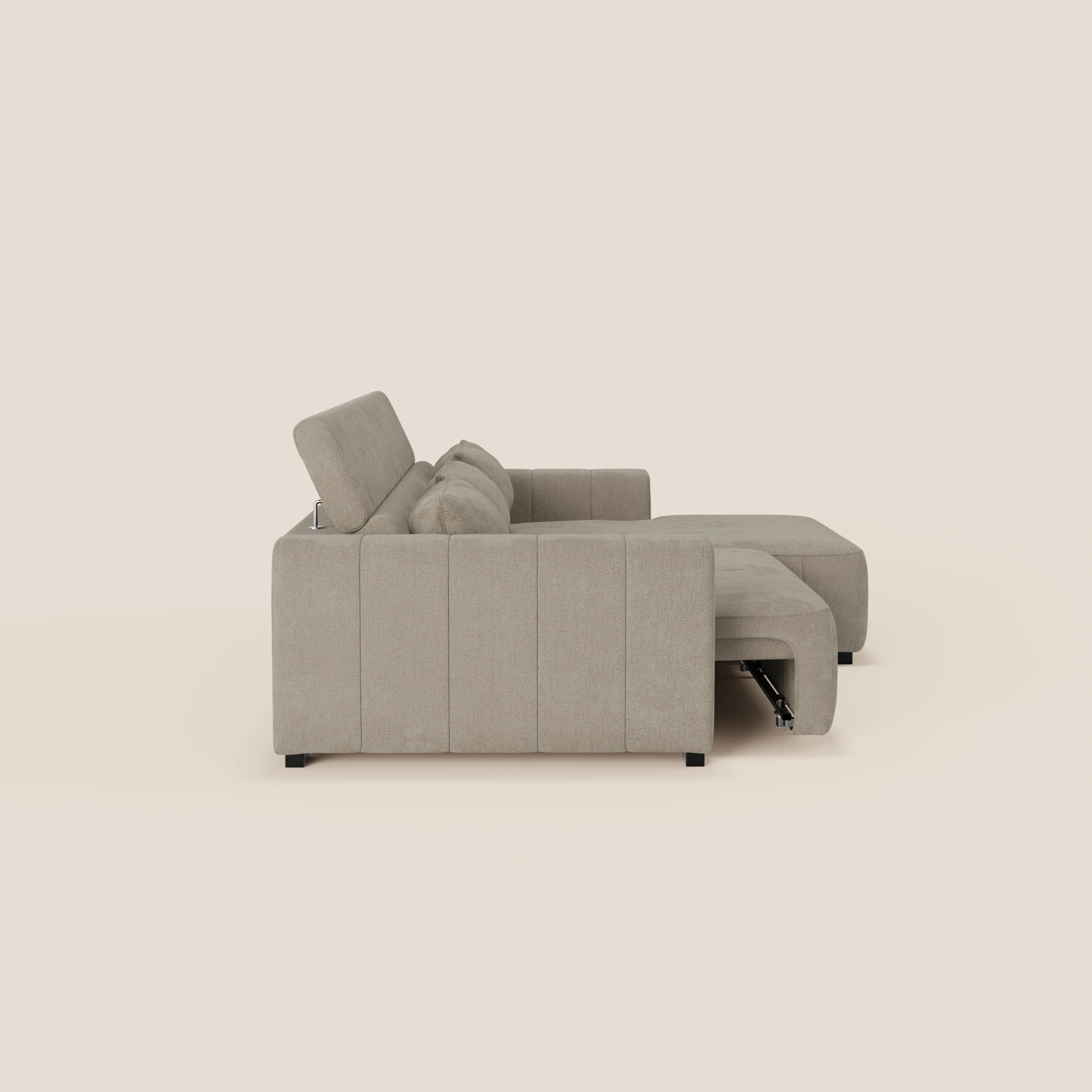 Doric Divano angolare con penisola e sedute allungabili con relax elettrico - poggiatesta reclinabili in tessuto smacchiabile T23