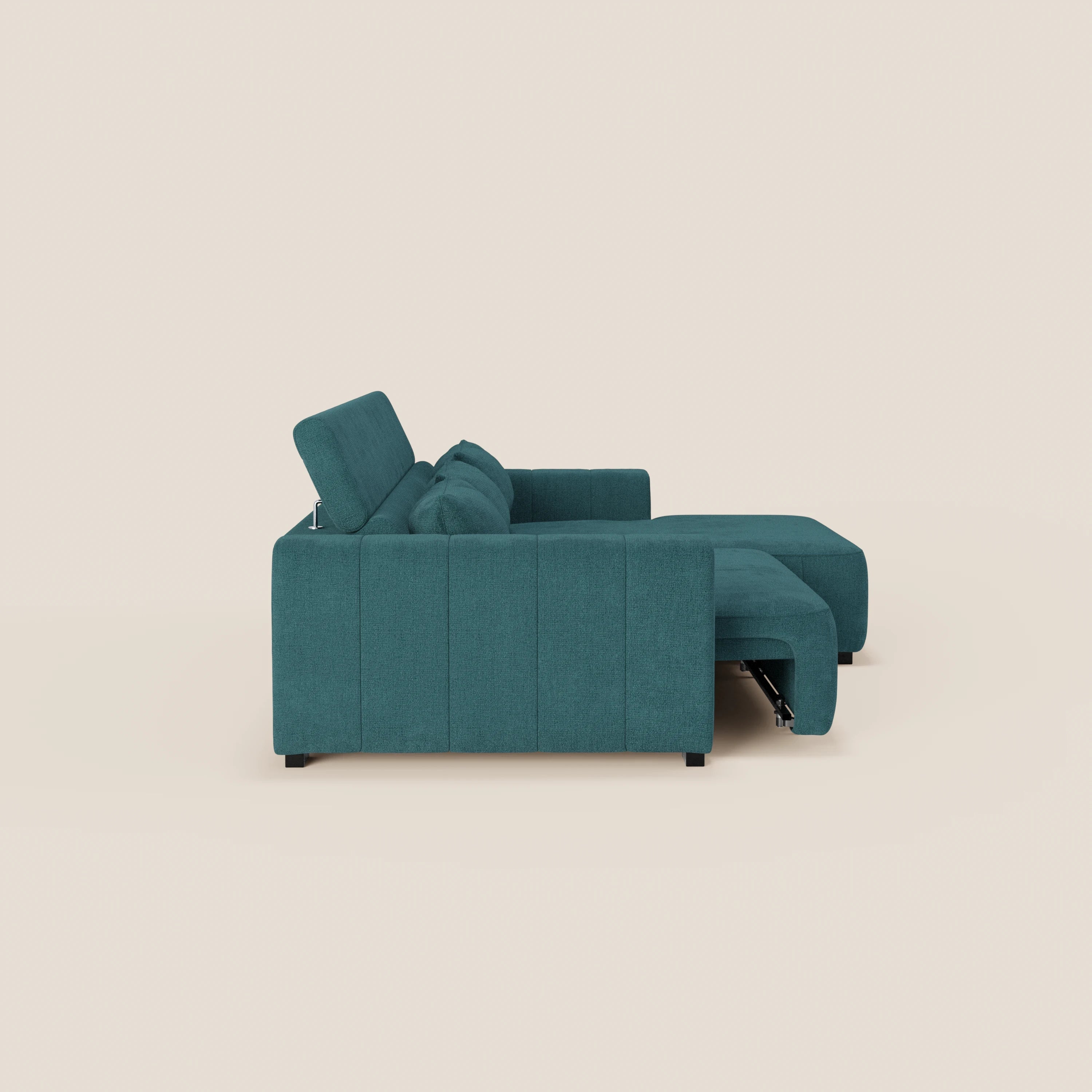 Doric Divano angolare con penisola e sedute allungabili con relax elettrico - poggiatesta reclinabili in tessuto smacchiabile T23