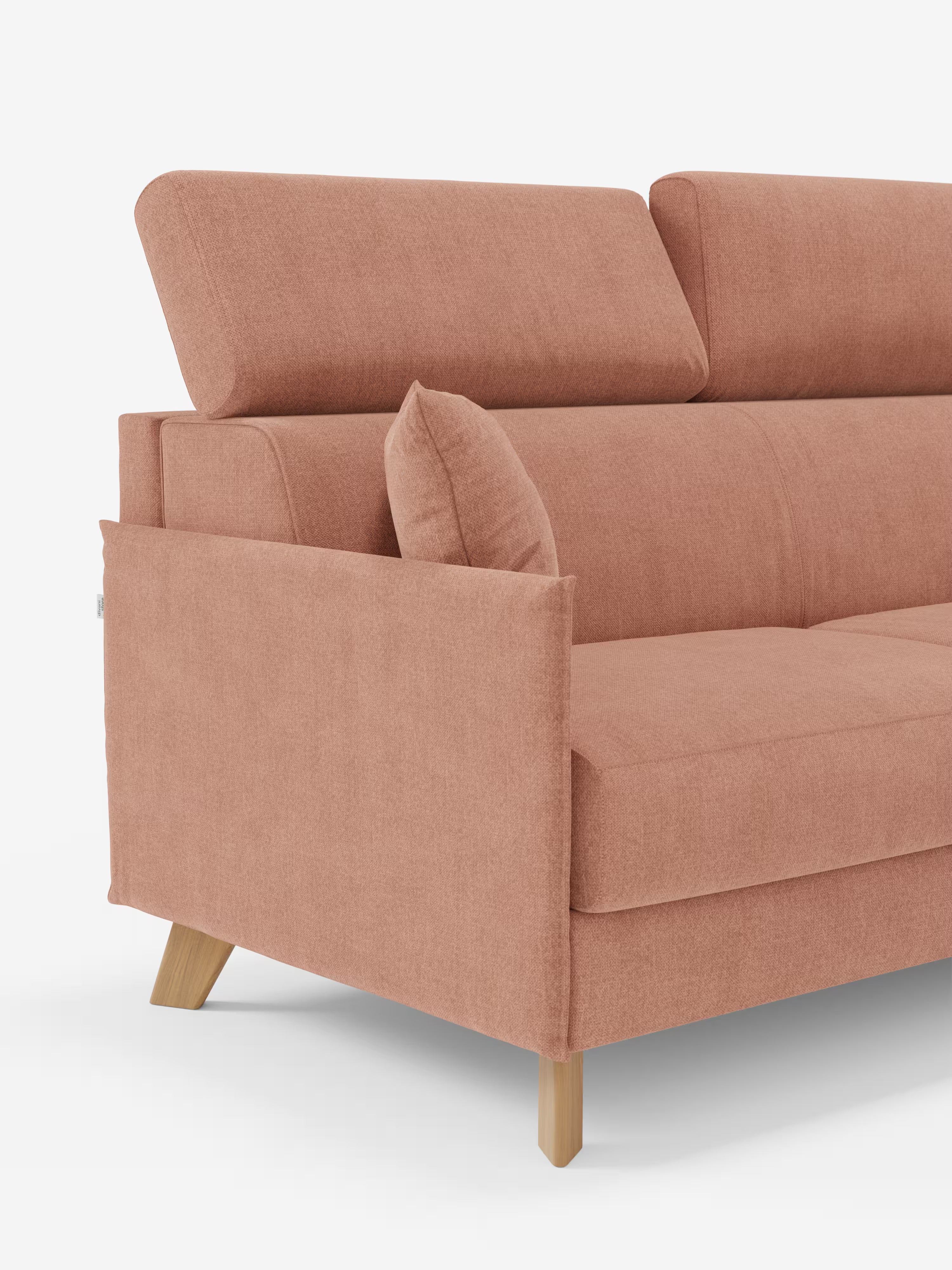 Sole Ecksofa mit Schlaffunktion mit Matratze Stauraum-Halbinsel und verstellbaren Kopfstützen – fleckenabweisender Stoff T23