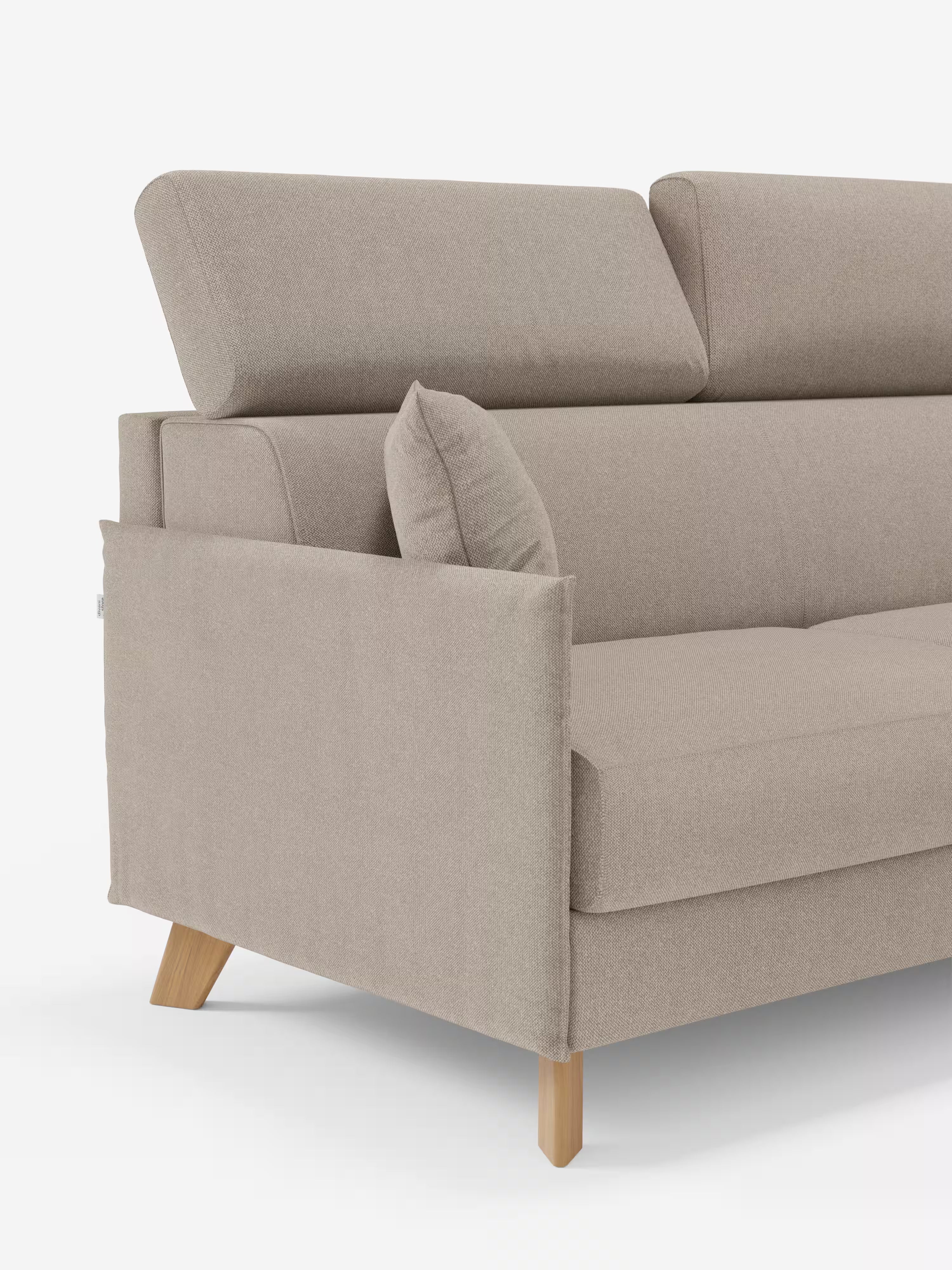 Sole Ecksofa mit Schlaffunktion mit Matratze Stauraum-Halbinsel und verstellbaren Kopfstützen – fleckenabweisender Stoff T23