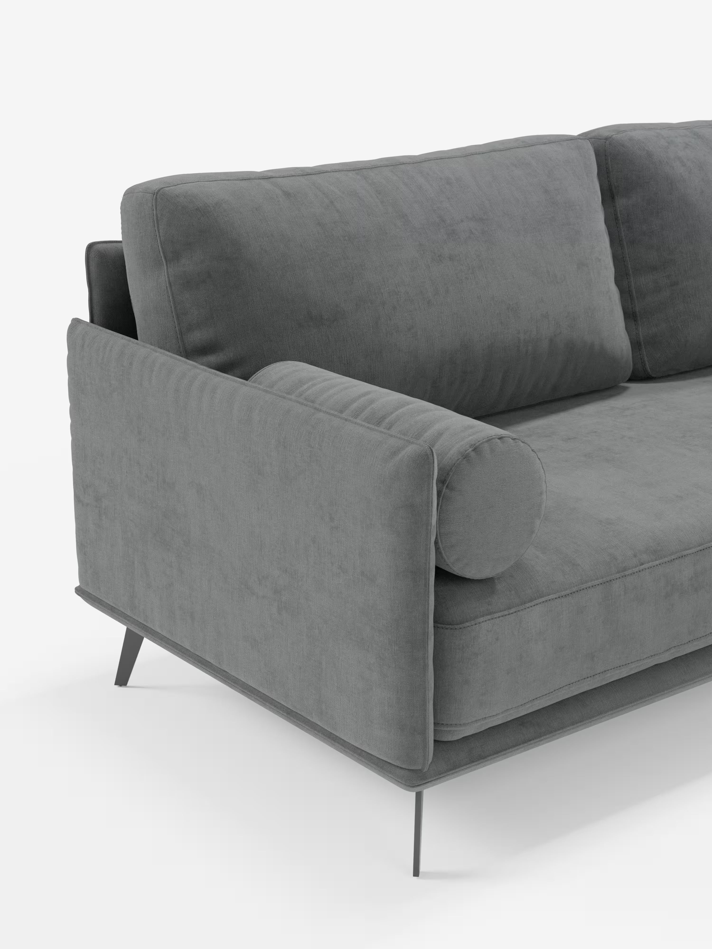 Basalto lineares Sofa mit 2, 3 und 4 Sitzplätzen mit einteiliger Sitzfläche und Metallgestell aus fleckenabweisendem Stoff T31