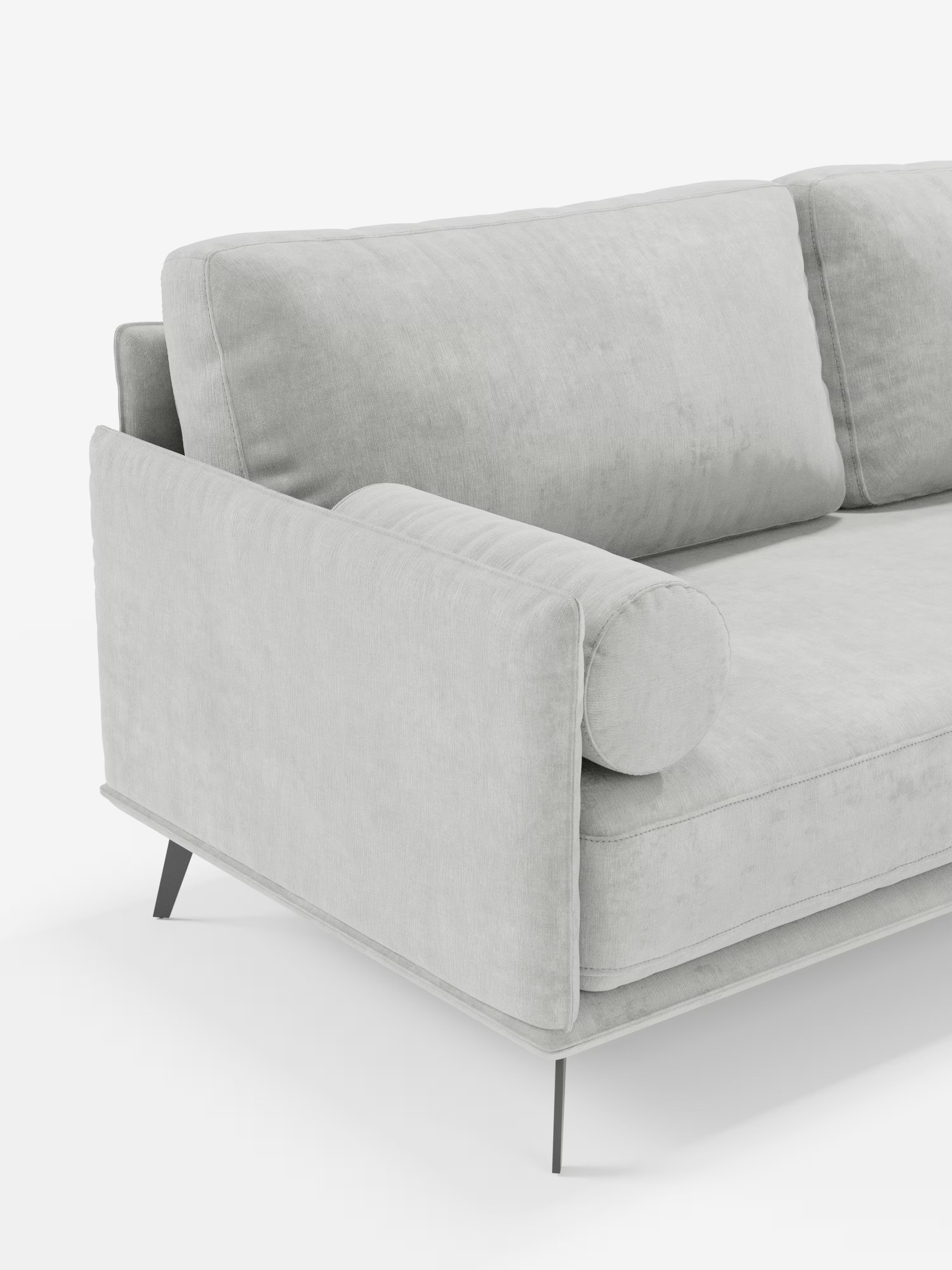 Basalto lineares Sofa mit 2, 3 und 4 Sitzplätzen mit einteiliger Sitzfläche und Metallgestell aus fleckenabweisendem Stoff T31