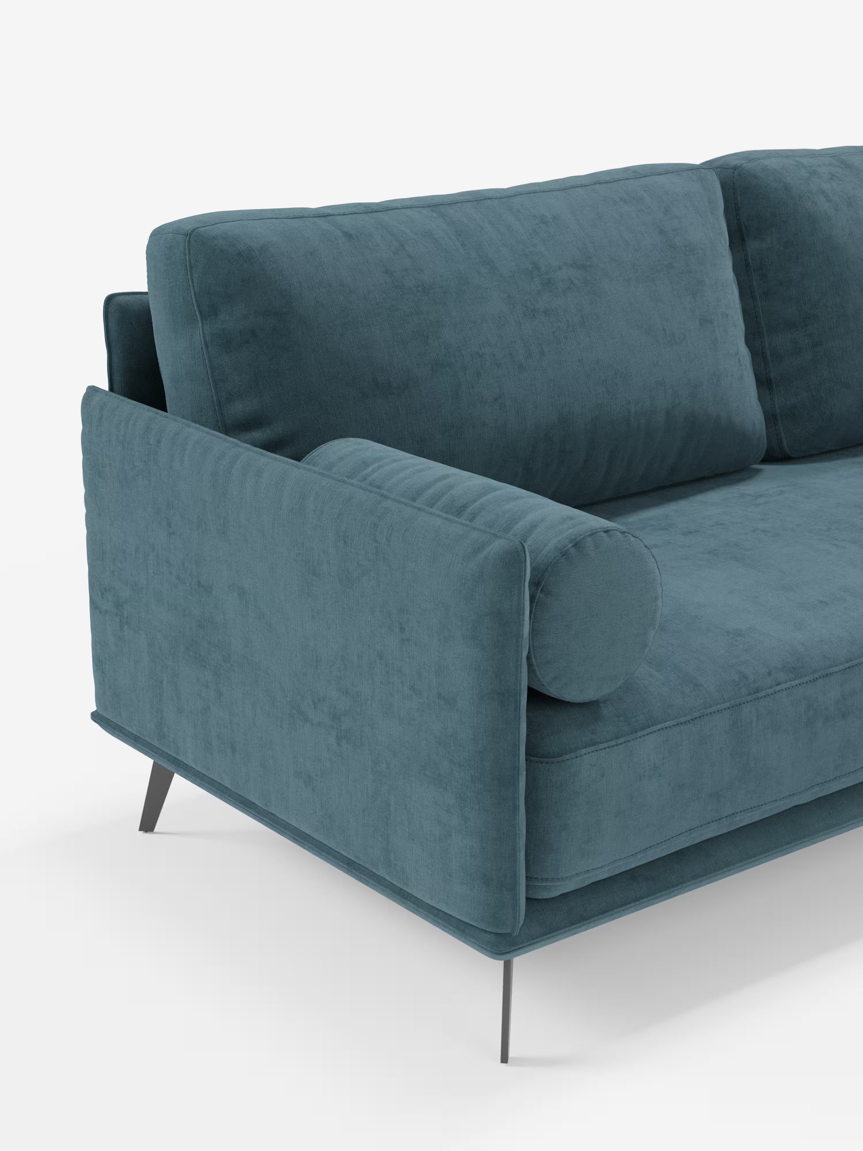 Basalto lineares Sofa mit 2, 3 und 4 Sitzplätzen mit einteiliger Sitzfläche und Metallgestell aus fleckenabweisendem Stoff T31