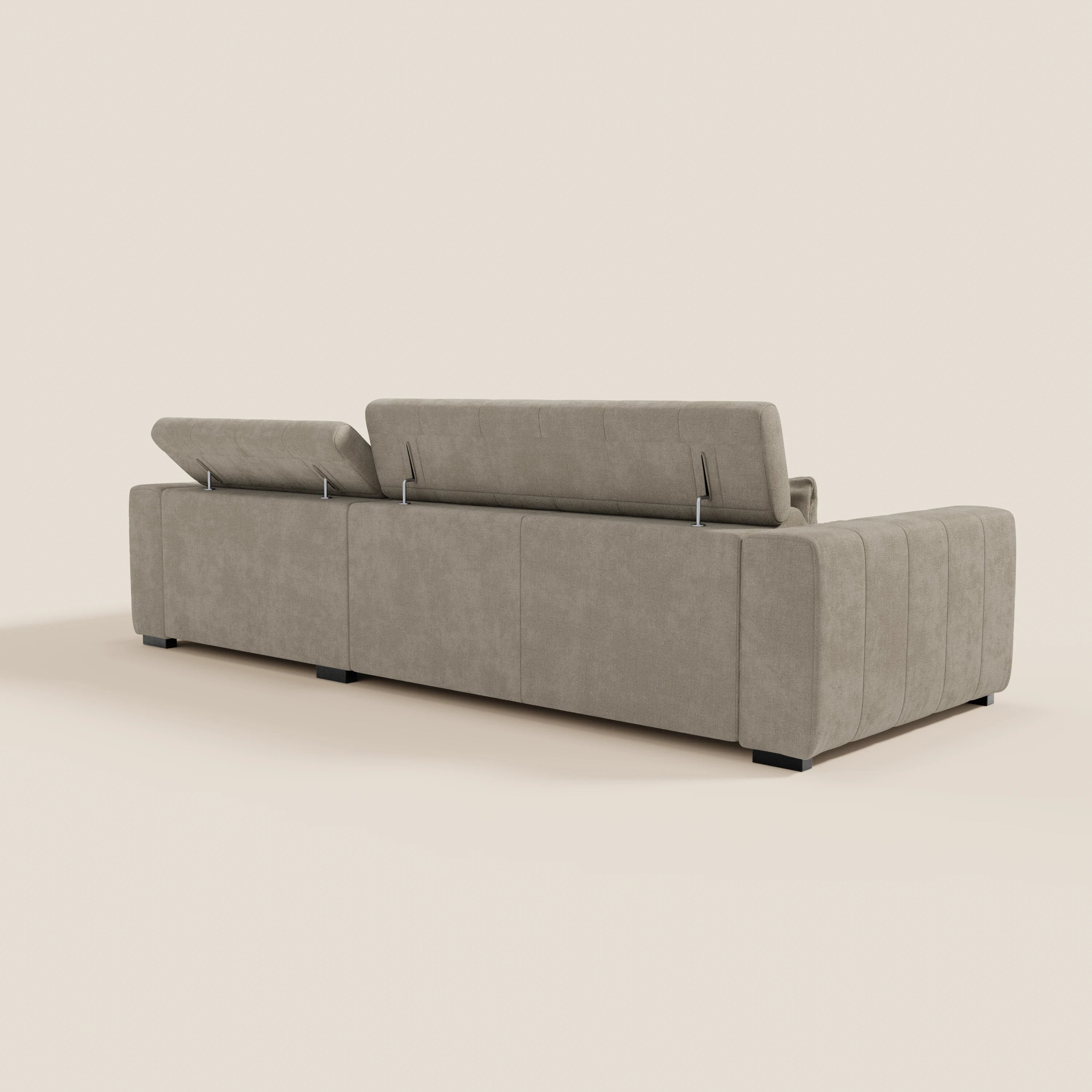 Doric Divano angolare con penisola e sedute allungabili con relax elettrico - poggiatesta reclinabili in tessuto smacchiabile T23