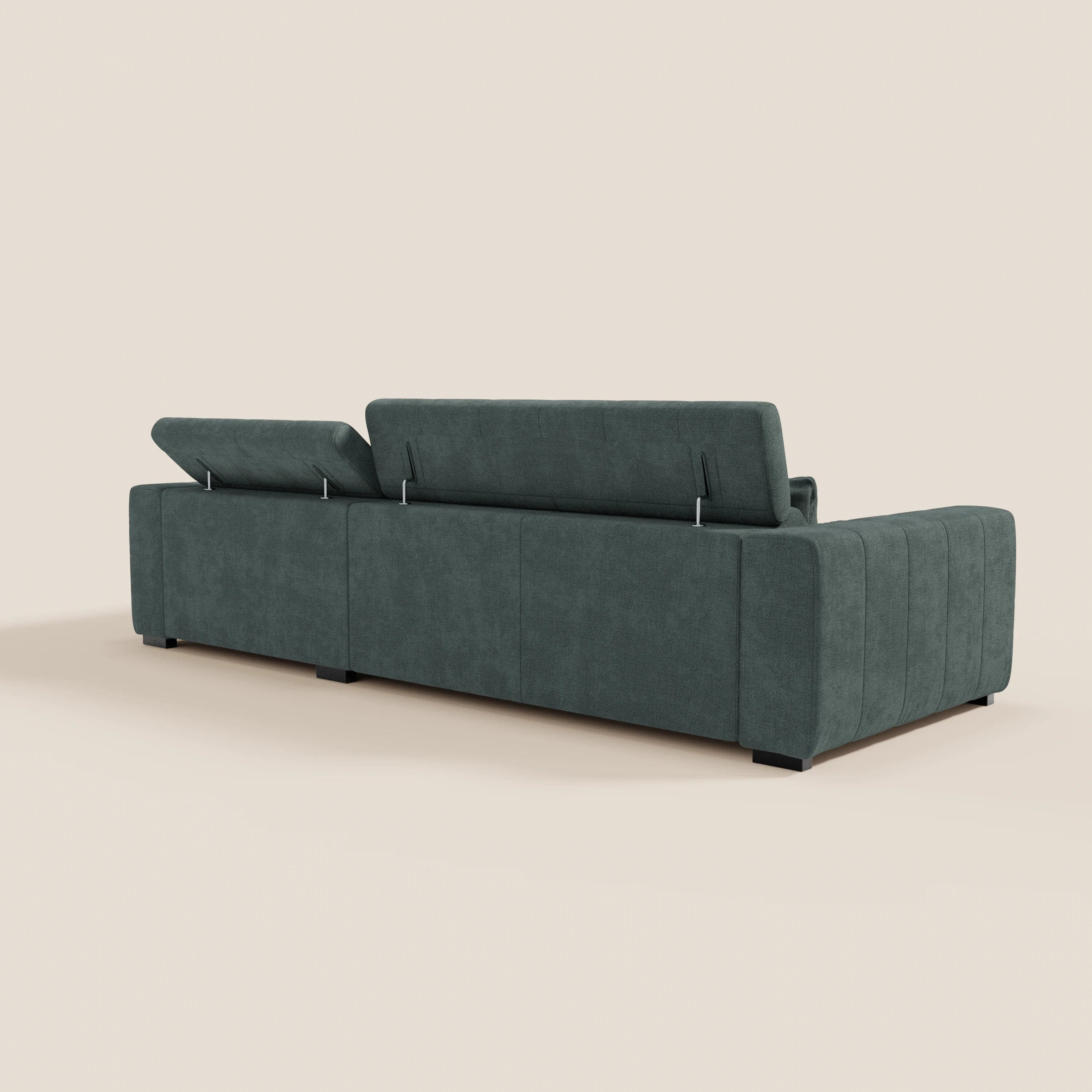 Doric Divano angolare con penisola e sedute allungabili con relax elettrico - poggiatesta reclinabili in tessuto smacchiabile T23