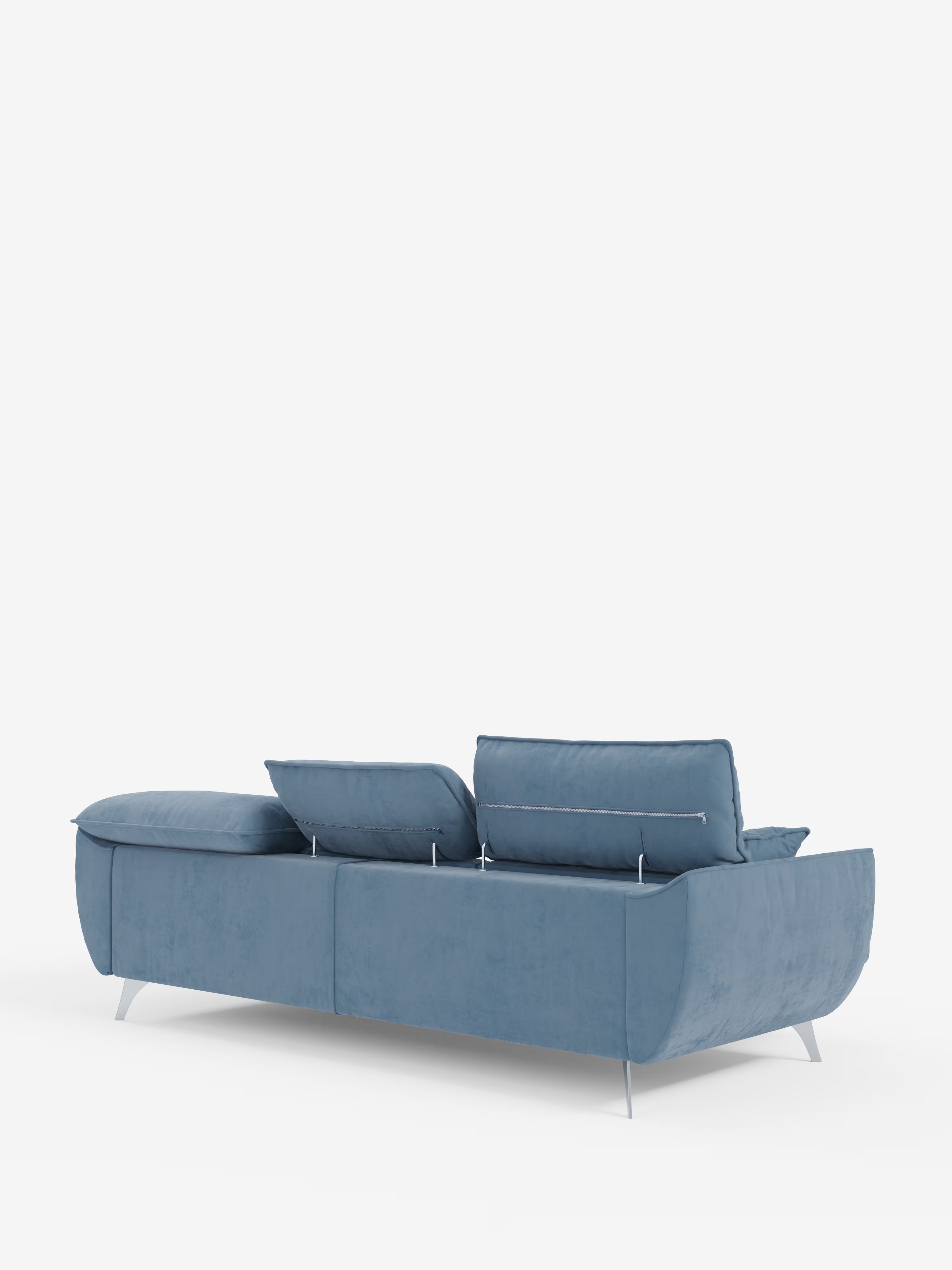 Michelangelo Ecksofa mit Chaise Longue und verschiebbaren Sitzen - verstellbaren Kopfstützen aus raffiniertem, fleckenabweisendem Stoff in Samtoptik T30