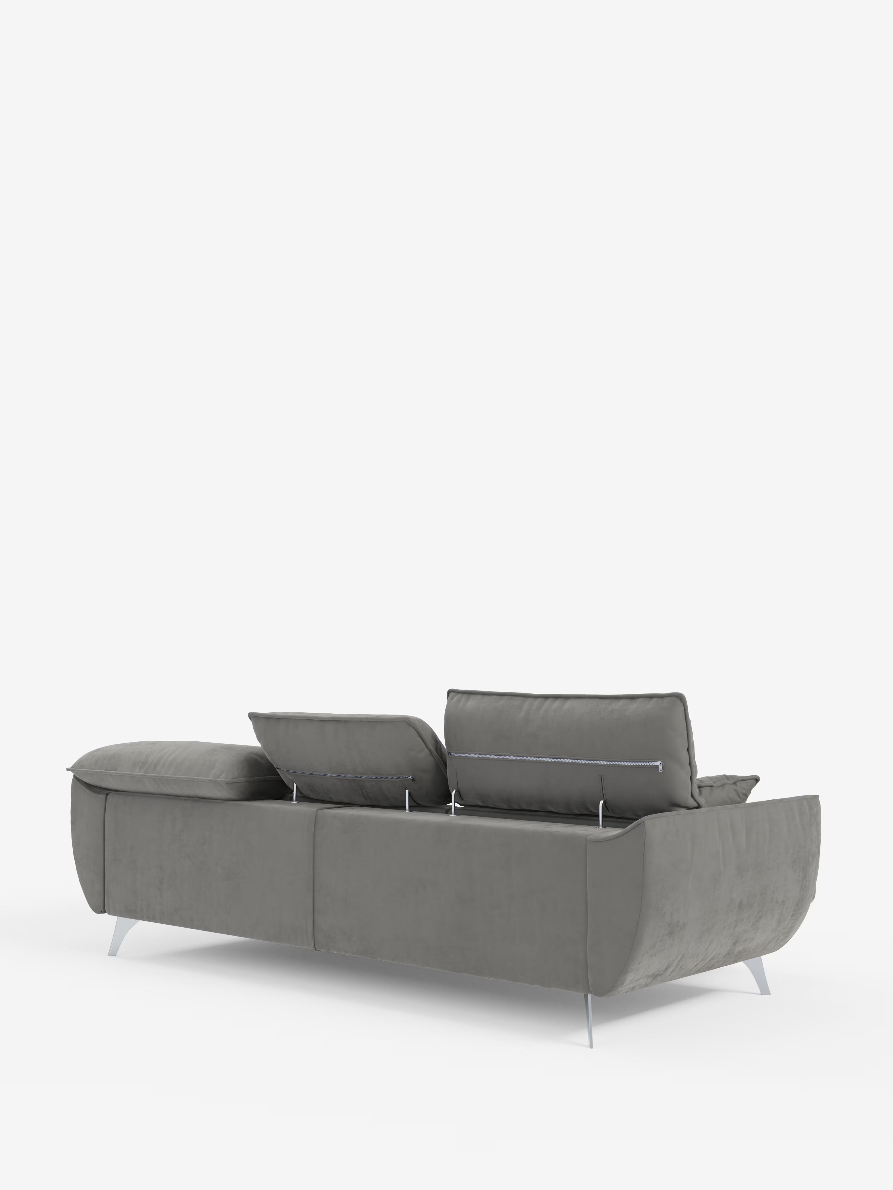 Michelangelo Ecksofa mit Chaise Longue und verschiebbaren Sitzen - verstellbaren Kopfstützen aus raffiniertem, fleckenabweisendem Stoff in Samtoptik T30