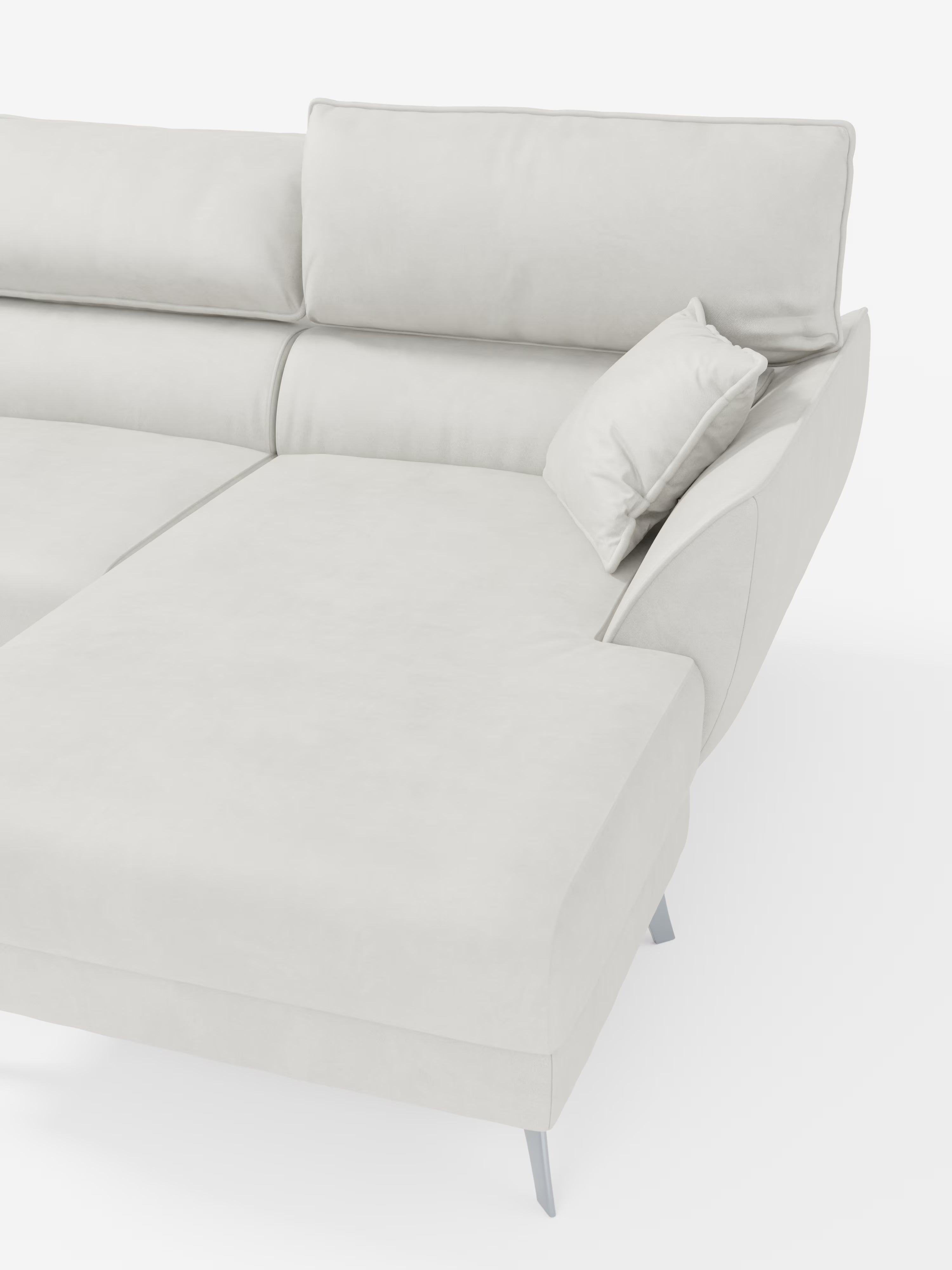 Michelangelo Ecksofa mit Chaise Longue und verschiebbaren Sitzen - verstellbaren Kopfstützen aus raffiniertem, fleckenabweisendem Stoff in Samtoptik T30