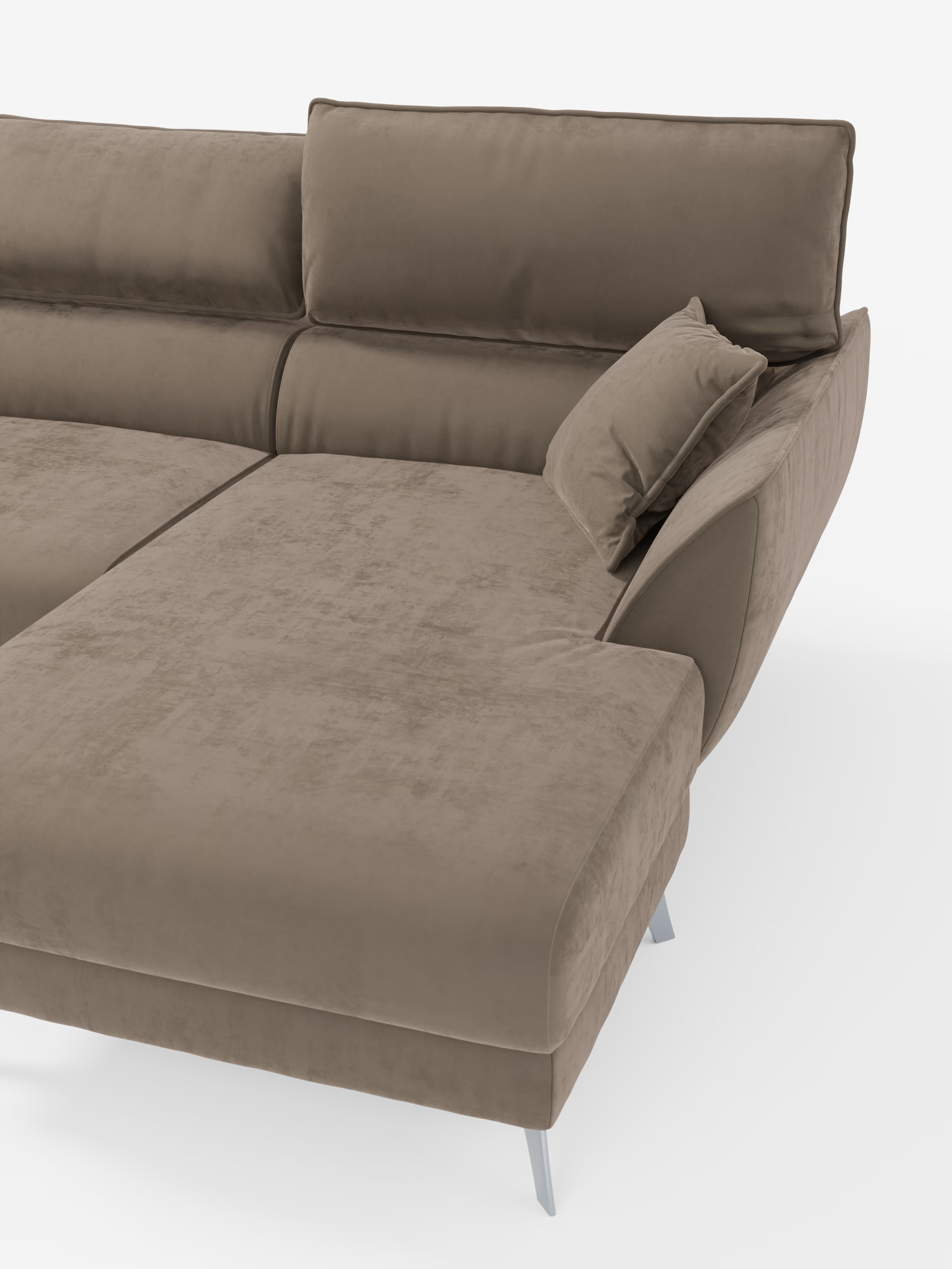 Michelangelo Ecksofa mit Chaise Longue und verschiebbaren Sitzen - verstellbaren Kopfstützen aus raffiniertem, fleckenabweisendem Stoff in Samtoptik T30