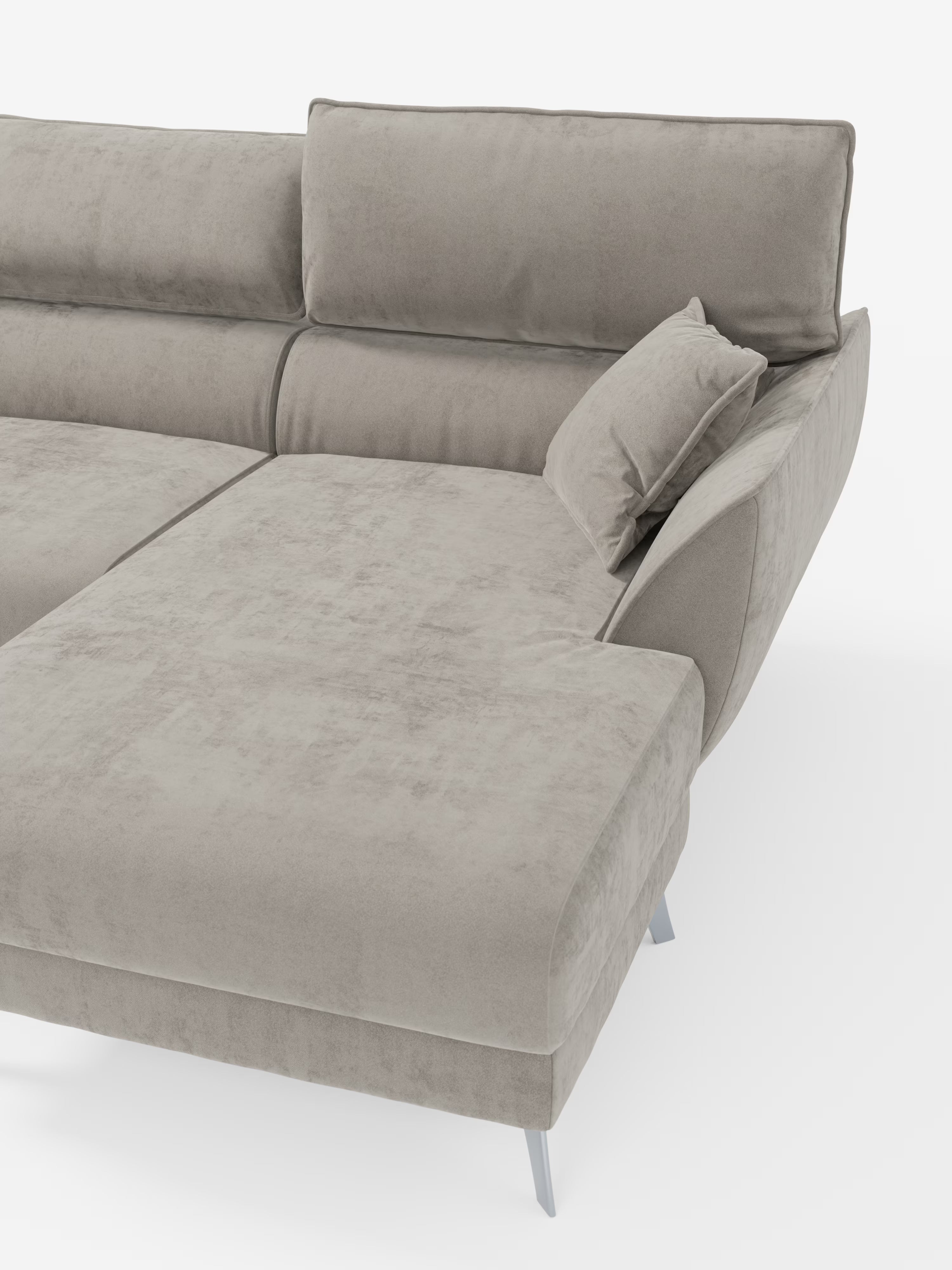 Michelangelo Ecksofa mit Chaise Longue und verschiebbaren Sitzen - verstellbaren Kopfstützen aus raffiniertem, fleckenabweisendem Stoff in Samtoptik T30