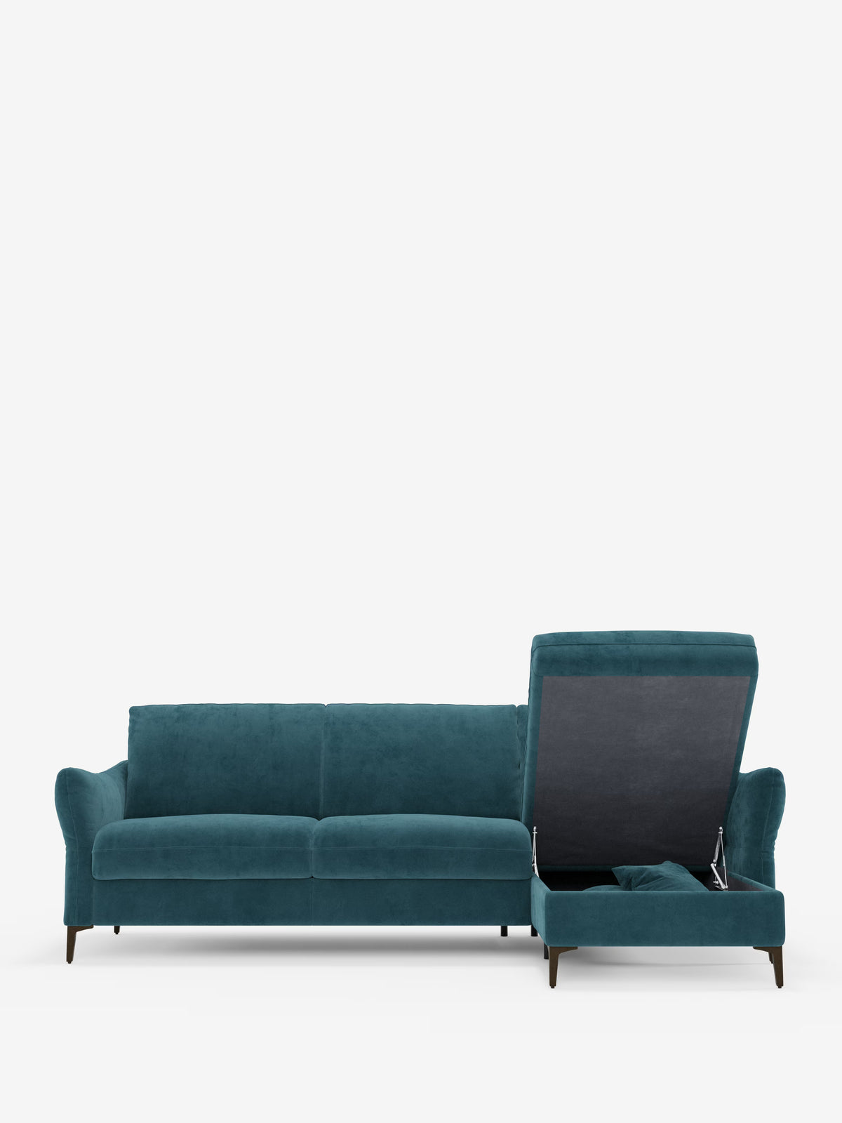 Dalia schlafsofa mit Chaiselongue mit Stauraum und Matratze 18 cm hoch – hohe Füße und fleckenabweisender Stoff T30