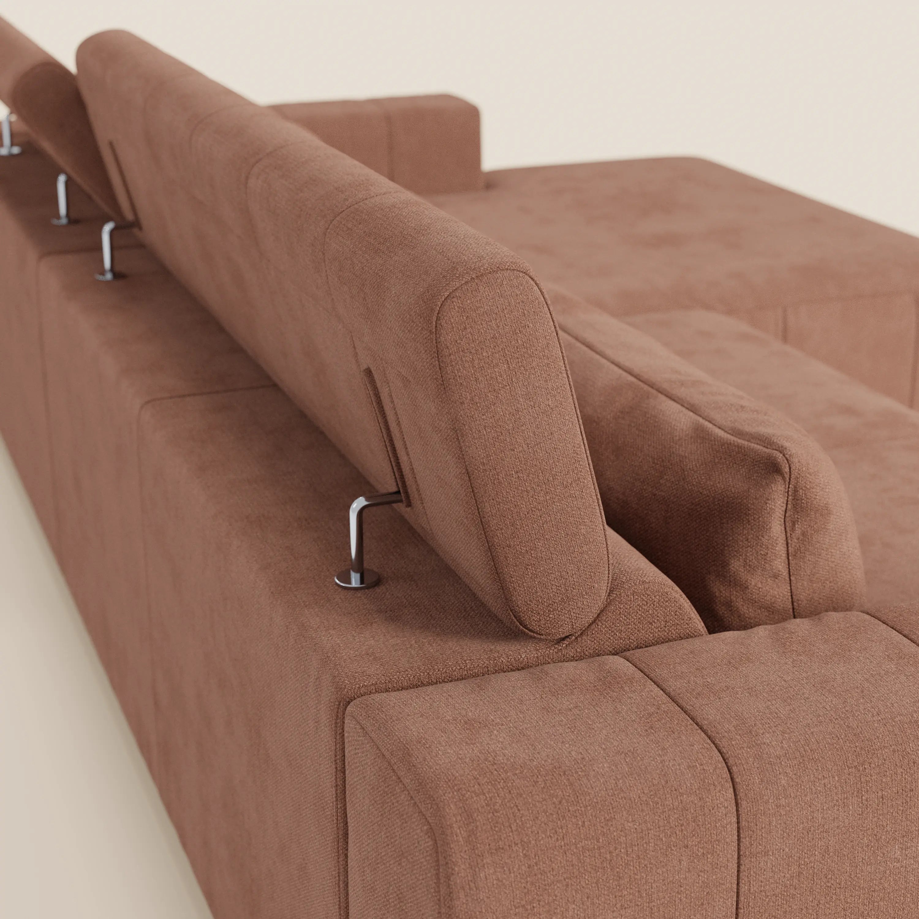 Doric Divano angolare con penisola e sedute allungabili con relax elettrico - poggiatesta reclinabili in tessuto smacchiabile T23