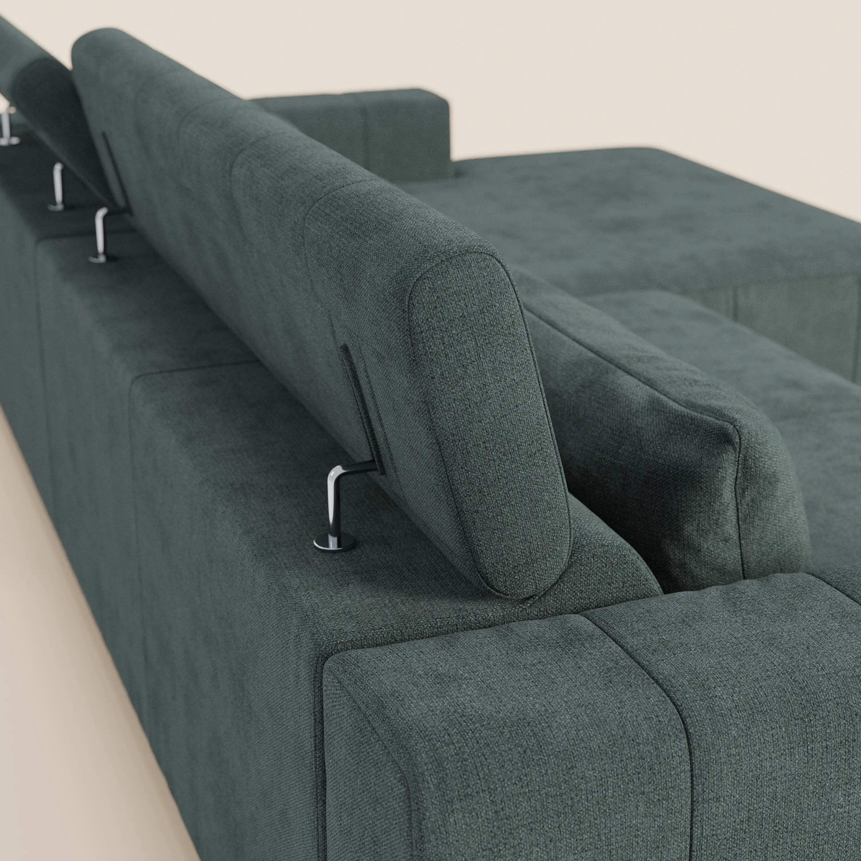 Doric Divano angolare con penisola e sedute allungabili con relax elettrico - poggiatesta reclinabili in tessuto smacchiabile T23
