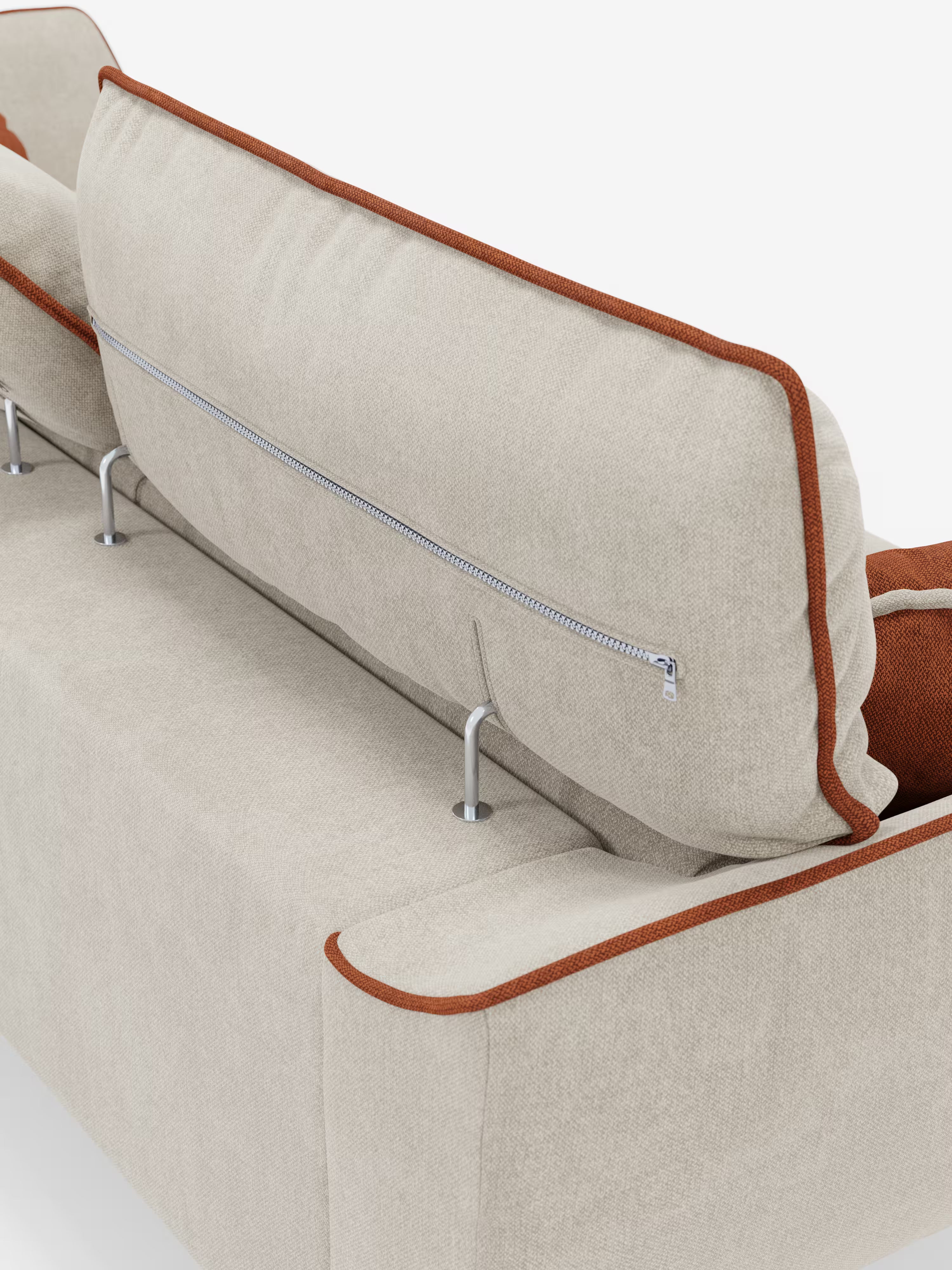 Michelangelo 4 Sitzer Zweifarbiges - Sofa mit 3 ausziehbaren Sitzen und verstellbaren Kopfstützen aus abwaschbarem Stoff T23 pfirsich-schieferblau