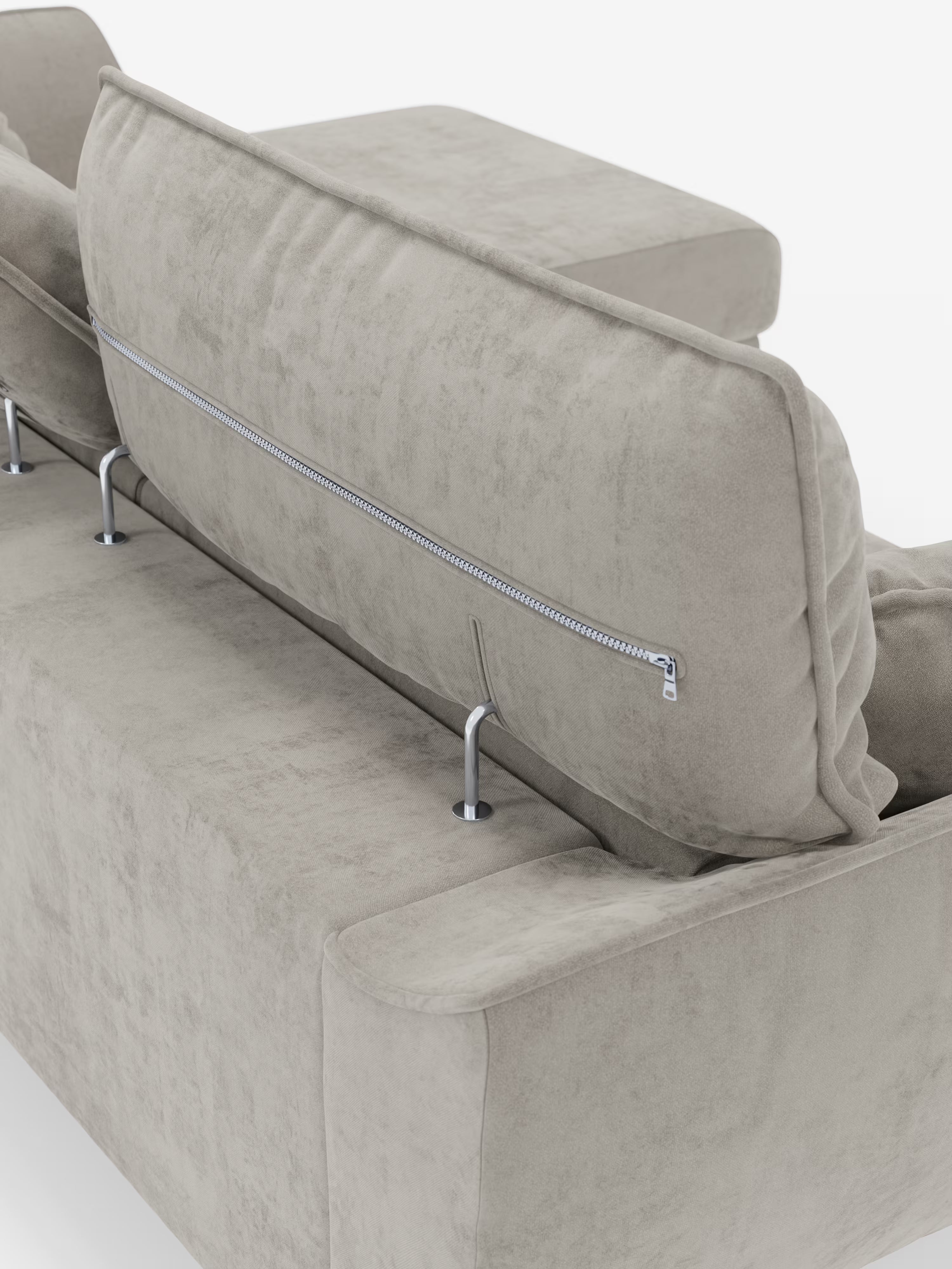 Michelangelo Ecksofa mit Chaise Longue und verschiebbaren Sitzen - verstellbaren Kopfstützen aus raffiniertem, fleckenabweisendem Stoff in Samtoptik T30