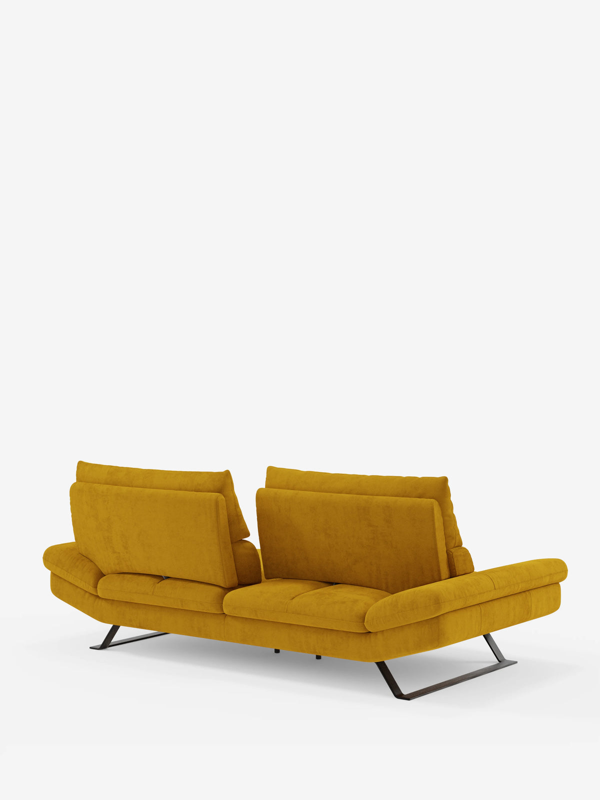 Ecco una versione riscritta utilizzando i dati del prodotto forniti: Il divano Eclipse dal design moderno di Divani.Store, disponibile nella versione a 2 o 3 posti, è dotato di schienali traslanti separati e gambe alte e inclinate in metallo nero. Ritraatto di schiena su uno sfondo bianco a tinta unita, il suo elegante rivestimento in microfibra smacchiabile T11 appare morbido e soffice, con bordi arrotondati e una silhouette contemporanea e minimalista che garantisce un comfort modulabile.