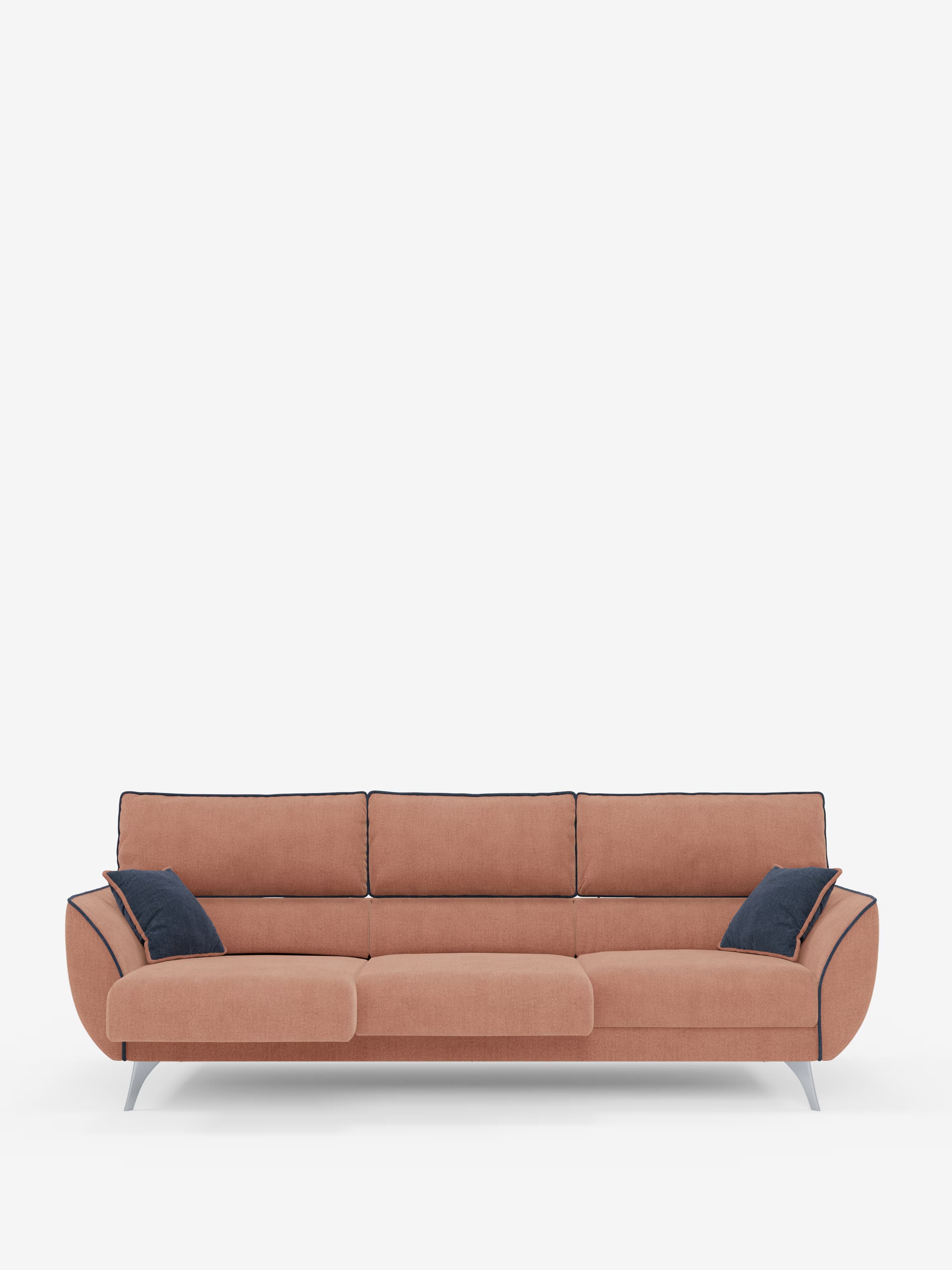 Michelangelo 4 Sitzer Zweifarbiges - Sofa mit 3 ausziehbaren Sitzen und verstellbaren Kopfstützen aus abwaschbarem Stoff T23 pfirsich-schieferblau