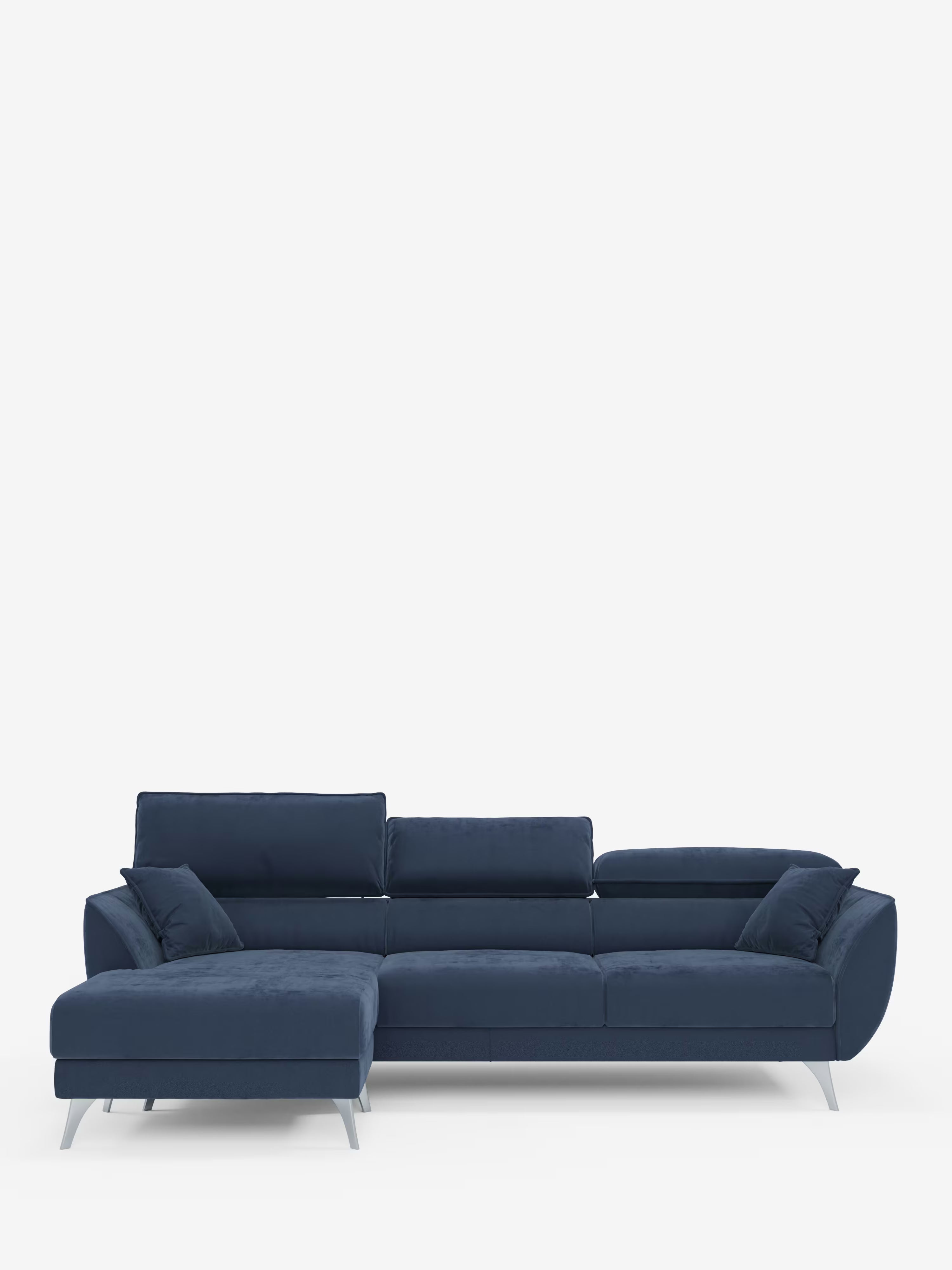 Michelangelo Ecksofa mit Chaise Longue und verschiebbaren Sitzen - verstellbaren Kopfstützen aus raffiniertem, fleckenabweisendem Stoff in Samtoptik T30