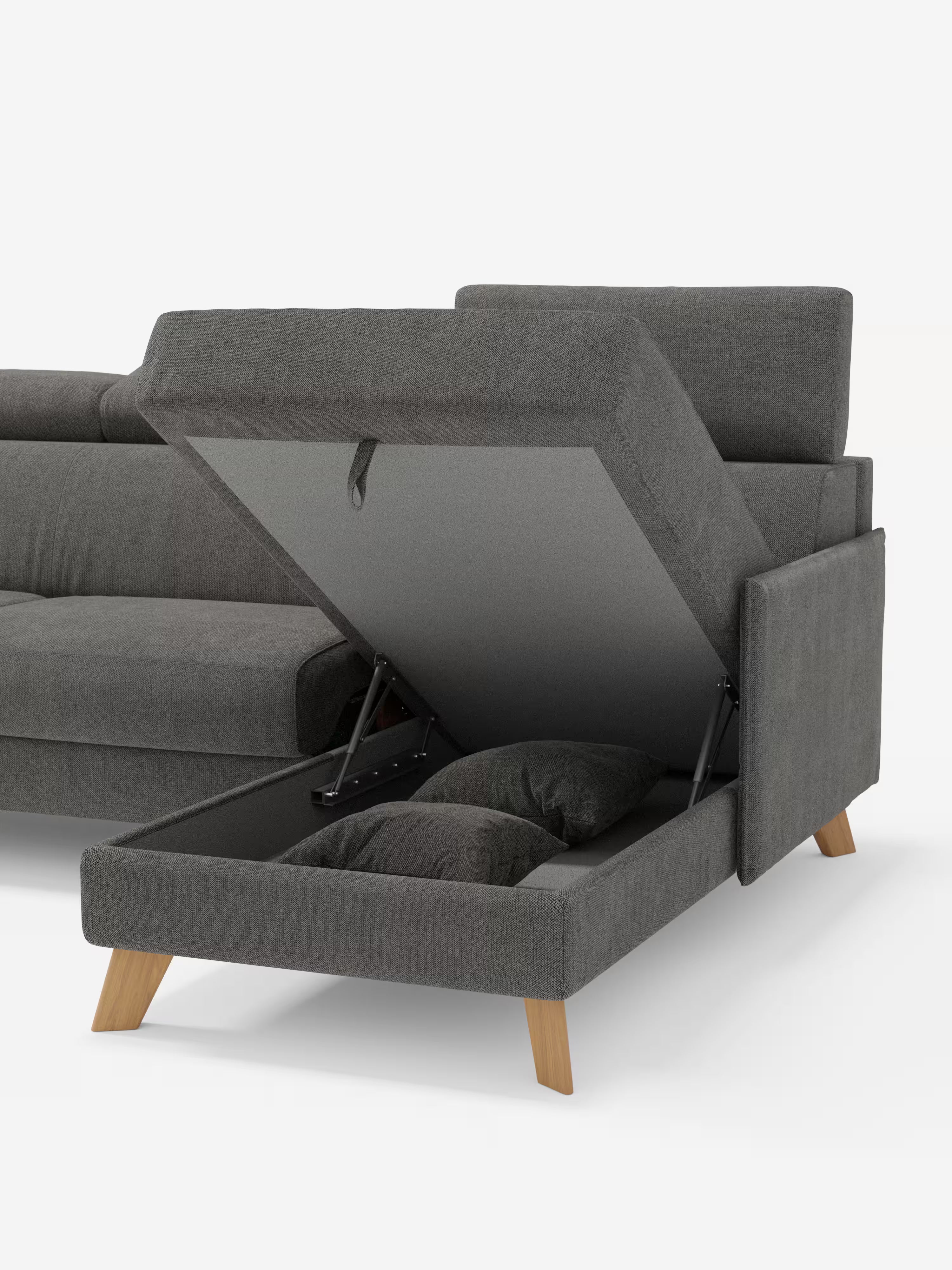 Sole Ecksofa mit Schlaffunktion mit Matratze Stauraum-Halbinsel und verstellbaren Kopfstützen – fleckenabweisender Stoff T23