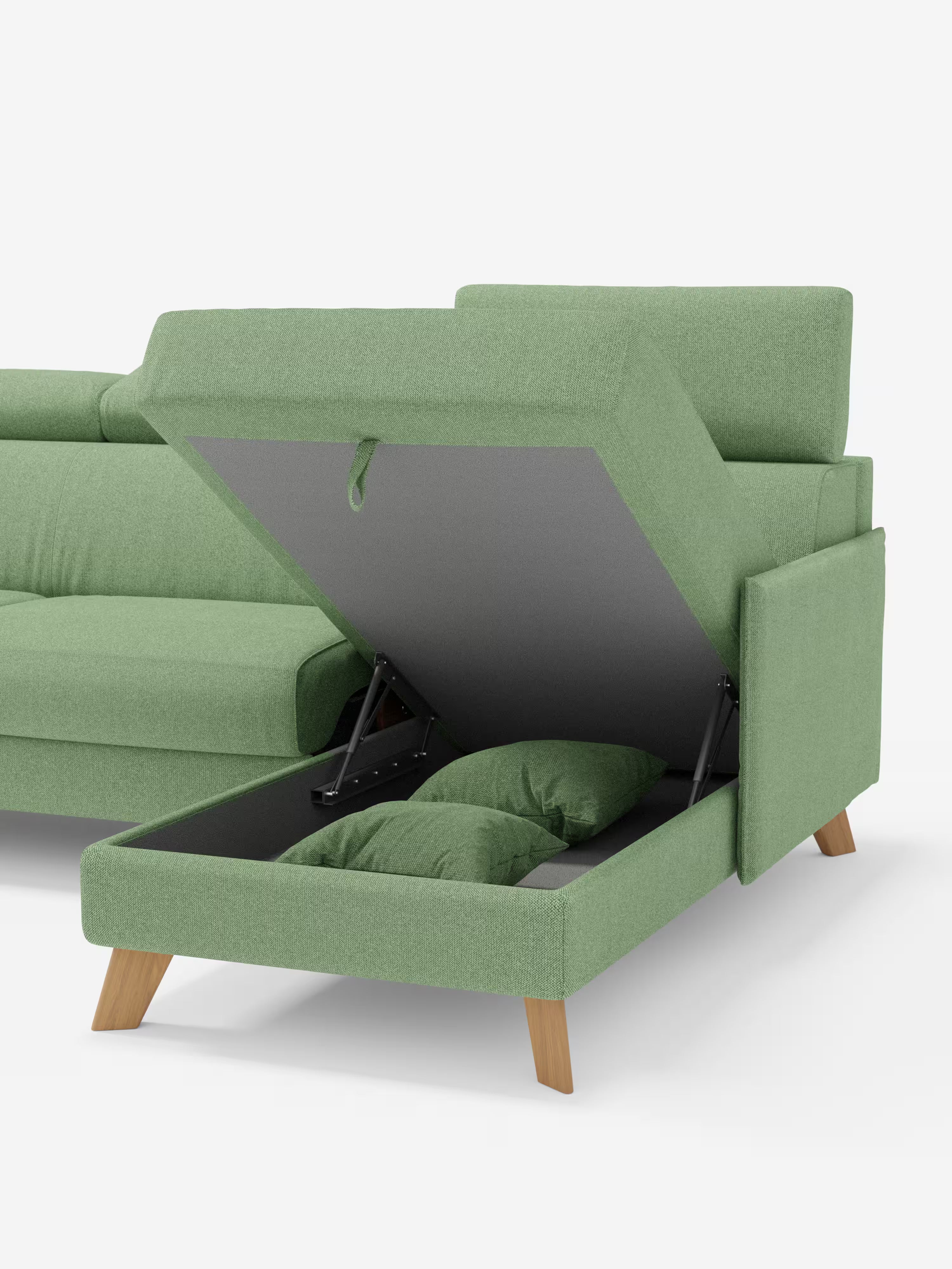 Sole Ecksofa mit Schlaffunktion mit Matratze Stauraum-Halbinsel und verstellbaren Kopfstützen – fleckenabweisender Stoff T23