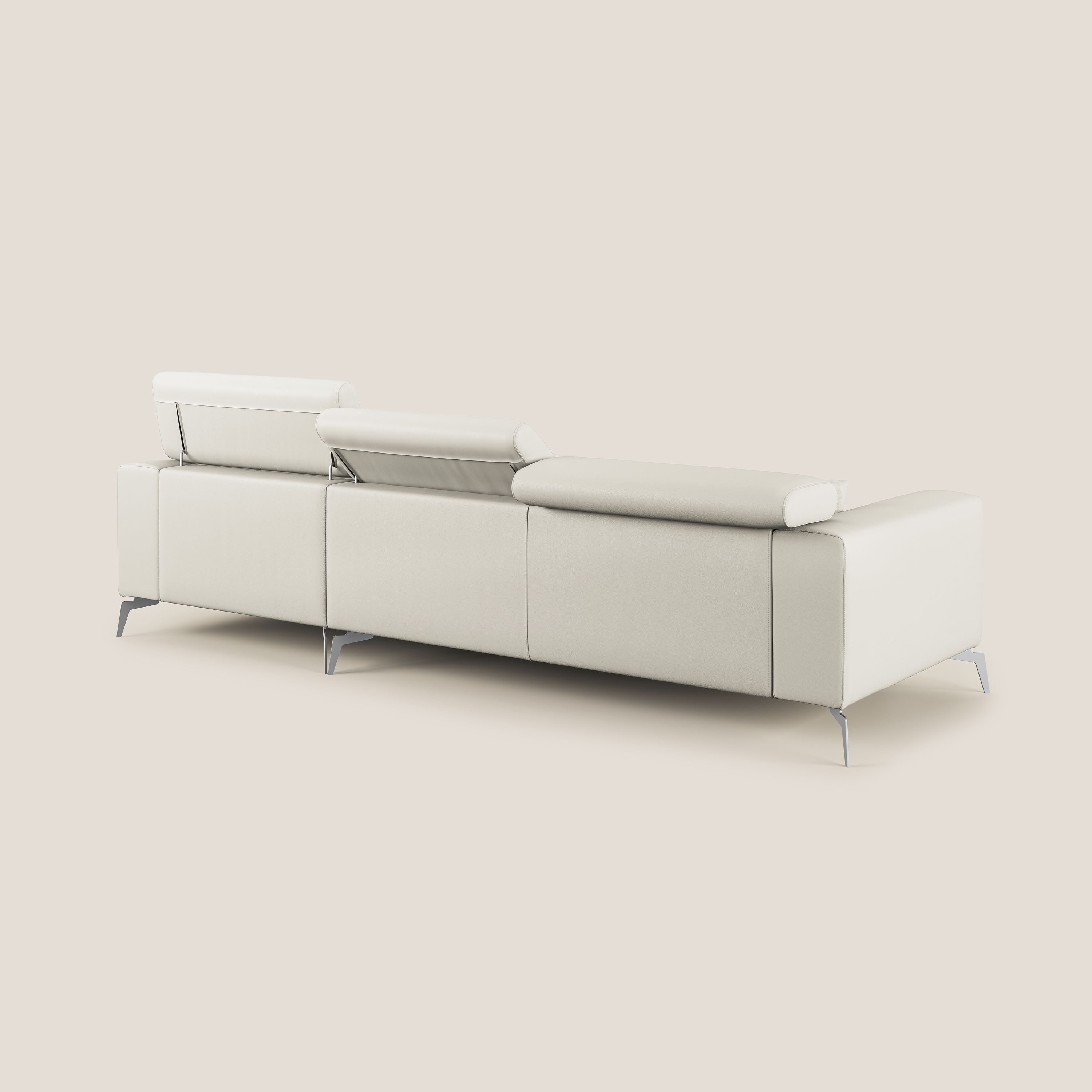 Blade Divano moderno angolare con poggiatesta reclinabili in Ecopelle T04 bianco - divani.store